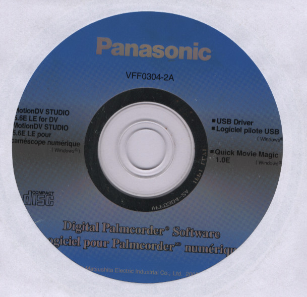 Panasonic Digital Palmcorder PV-GS300 MotionDV Software Install PC CD-ROM (2005)