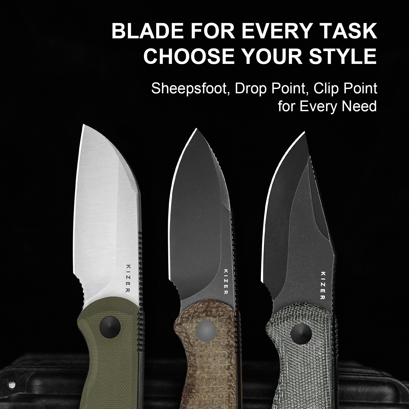 Kizer Drop Bear Clip Point Fixed Knife AEB-L Blade Micarta Handle+Sheath