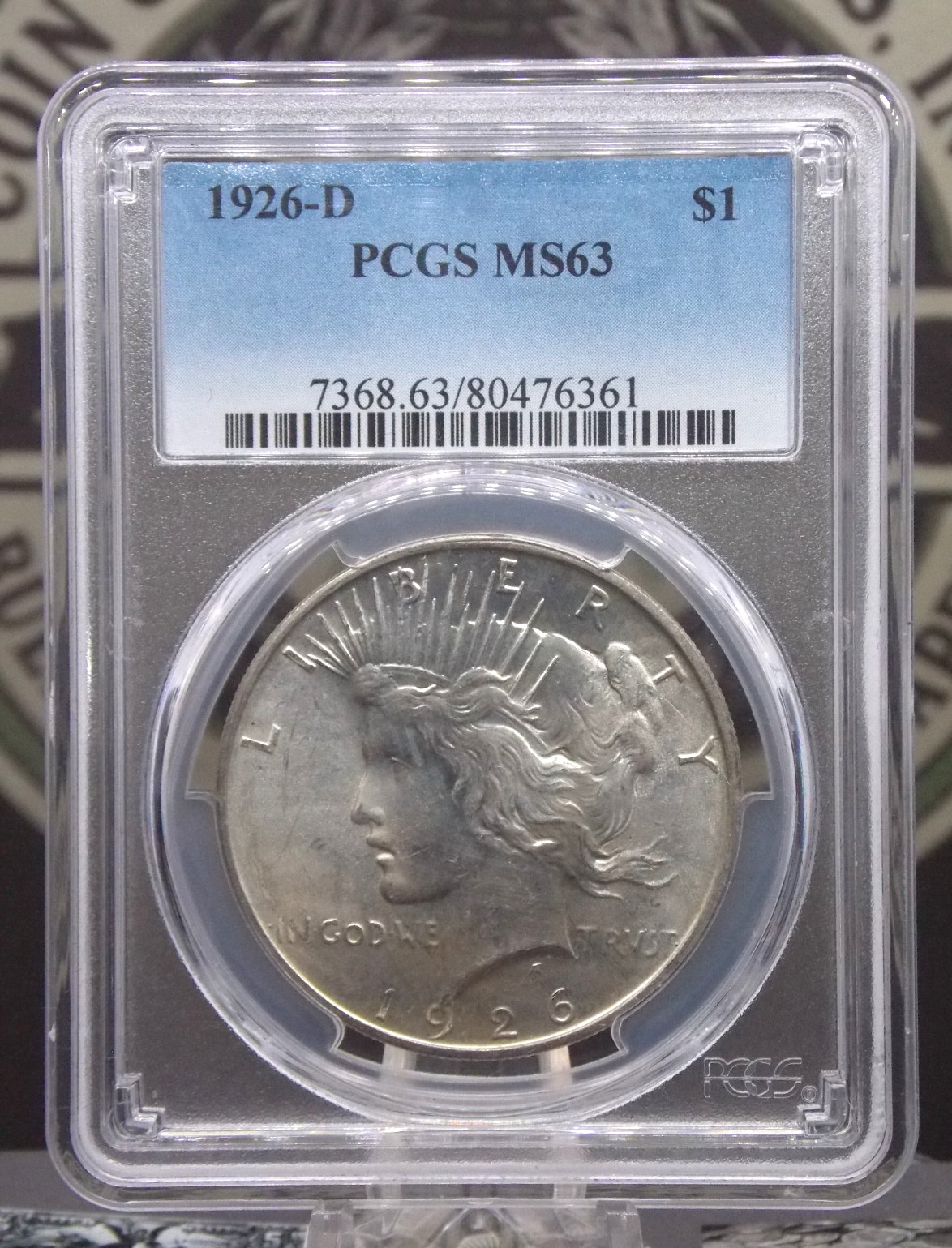 1926 "D" Peace SILVER Dollar $1 PCGS MS63 #361 Unc BU Uncirculated ECC&C, Inc.