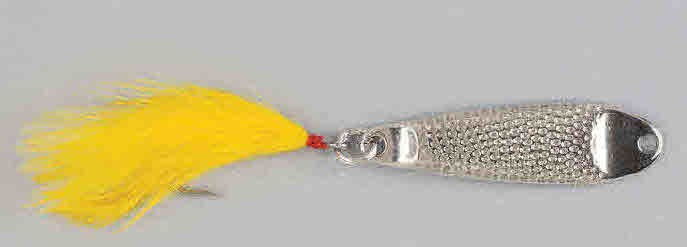 Hopkins 150FY Stainless Shorty Yellow Feathered Treble Hook Spoon 3.5" 1.5oz
