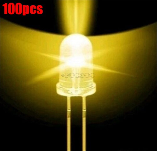 100Pcs F5 5Mm Yellow Round Superbright Led Light Led Lamp xx