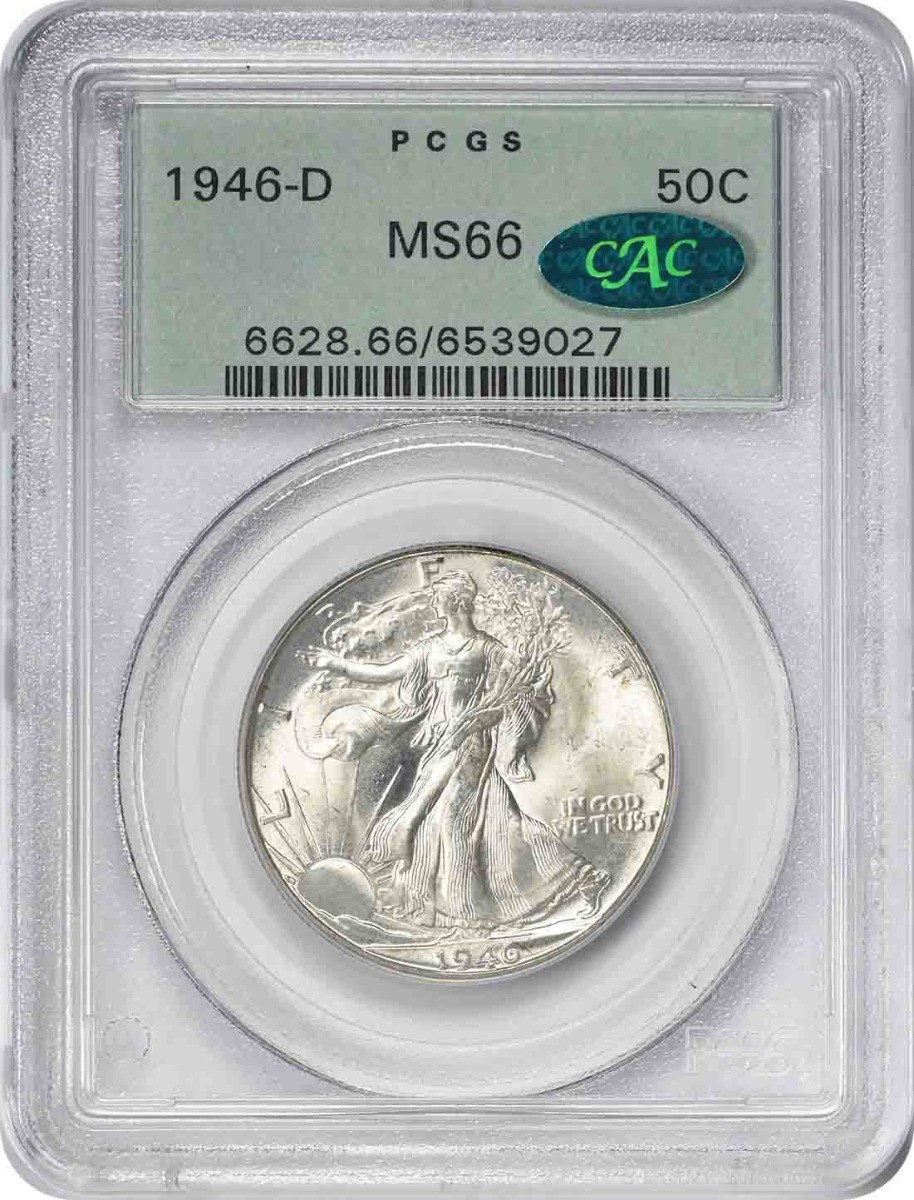 1946-D Walking Liberty Silver Half Dollar MS66 PCGS OGH (CAC)