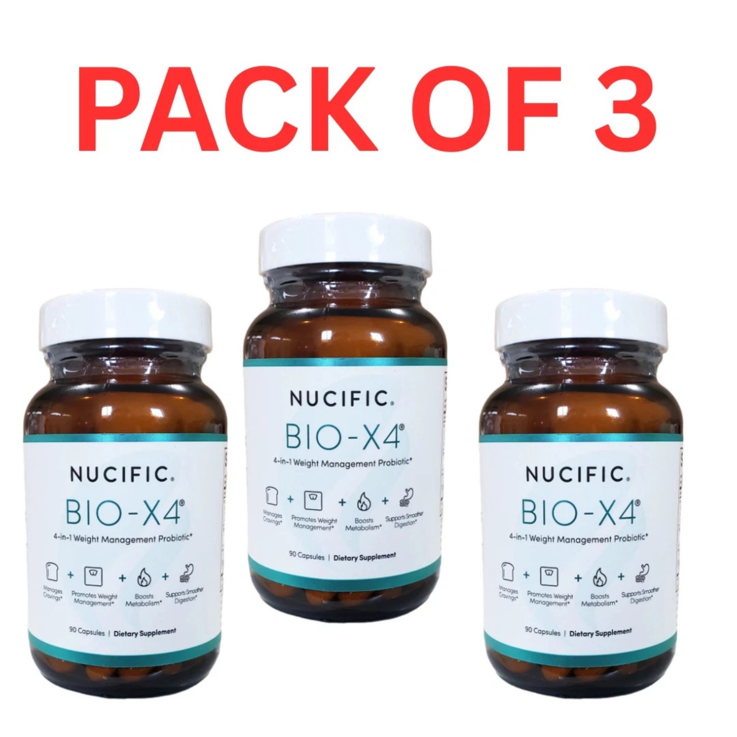 Nucific BIO-X4 Probiotic Dietary Supplement 90 Capsules Each 3 Pack New Sealed