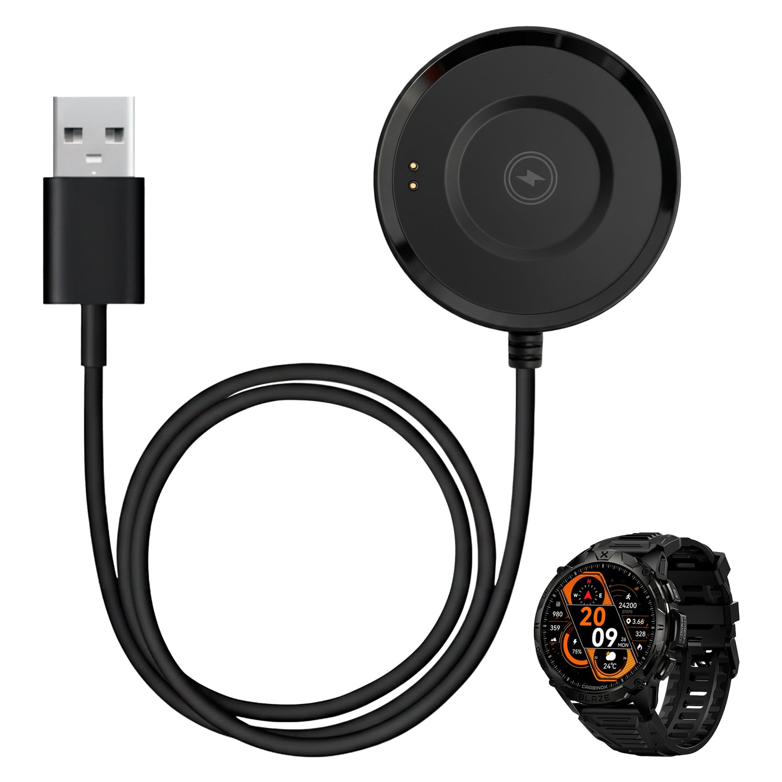 Carbinox USB Charger Compatible for Smartwatch - Fast Charging Black