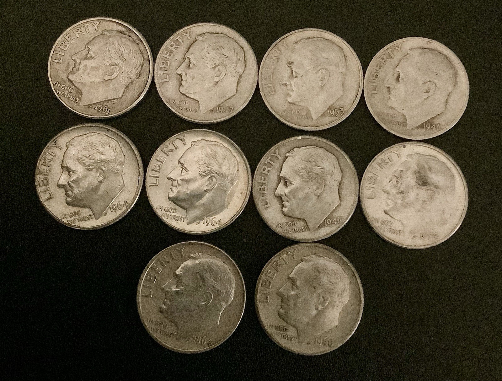 silver roosevelt dimes lot 10