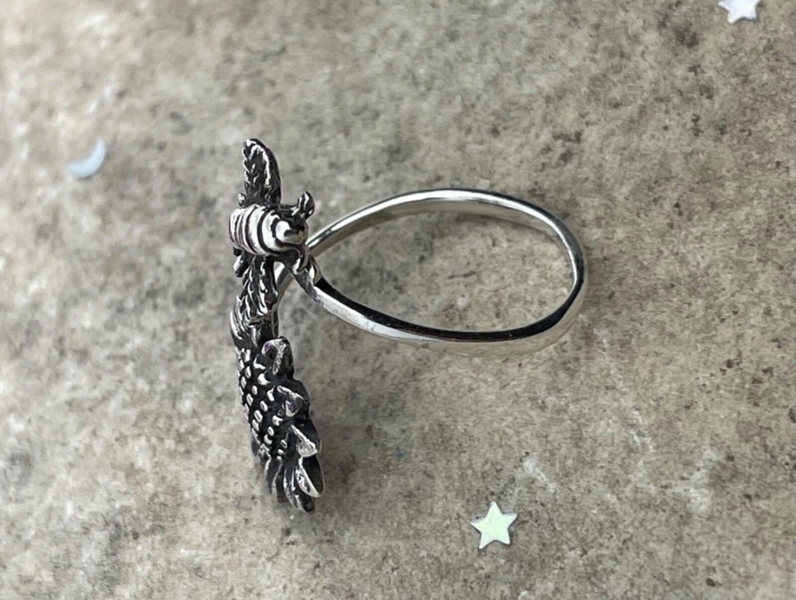 Sterling Silver Sunflower Bumblebee Ring, Dainty Spoon Ring