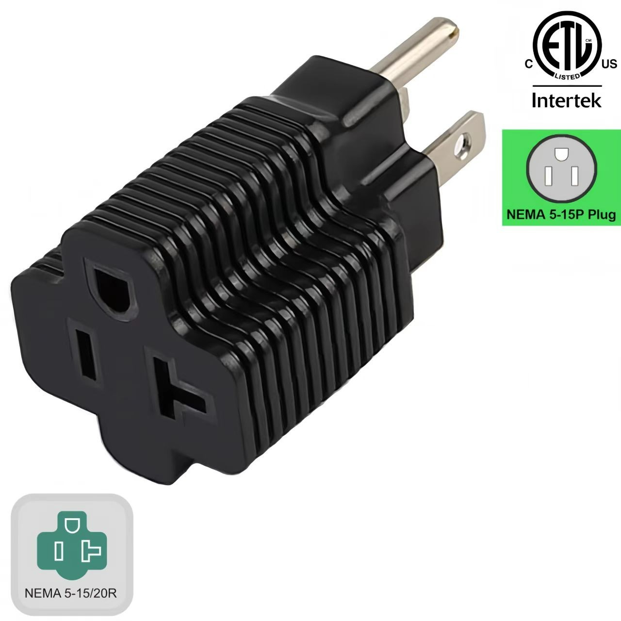 (50PACK) ETL Listed NEMA 5-15P to 5-15/20R (Comb 20Amp T Blade) AC Power Adapter