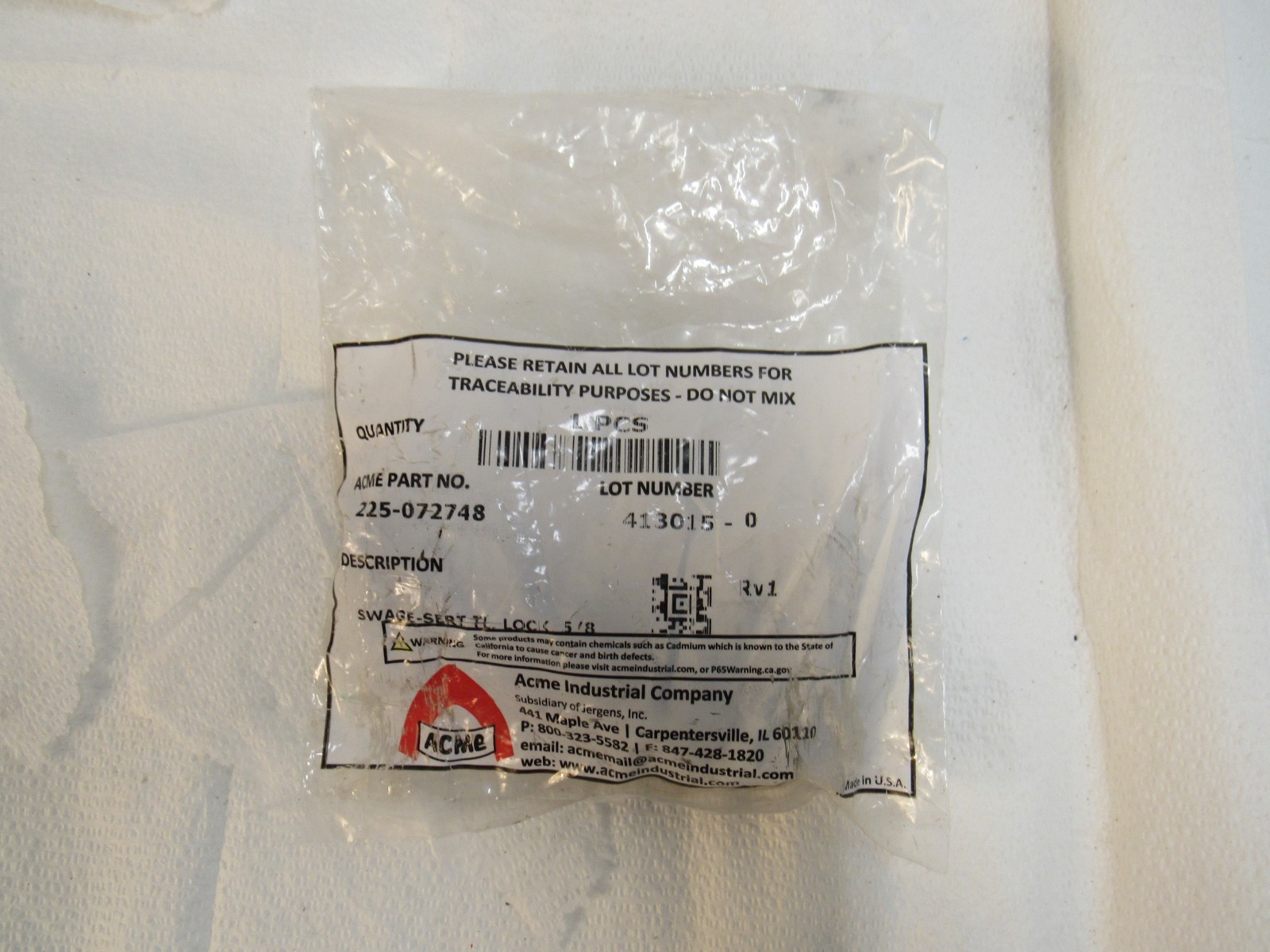 Acme Industrial Swage-Sert TL Lock 5/8 P/N 225-072748 Install Tool