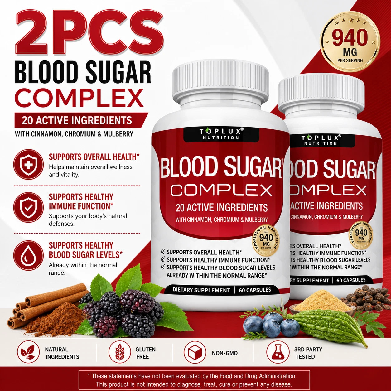Blood Sugar Complex Supplement - Supports Healthy Blood Sugar Levels 60 Capsules