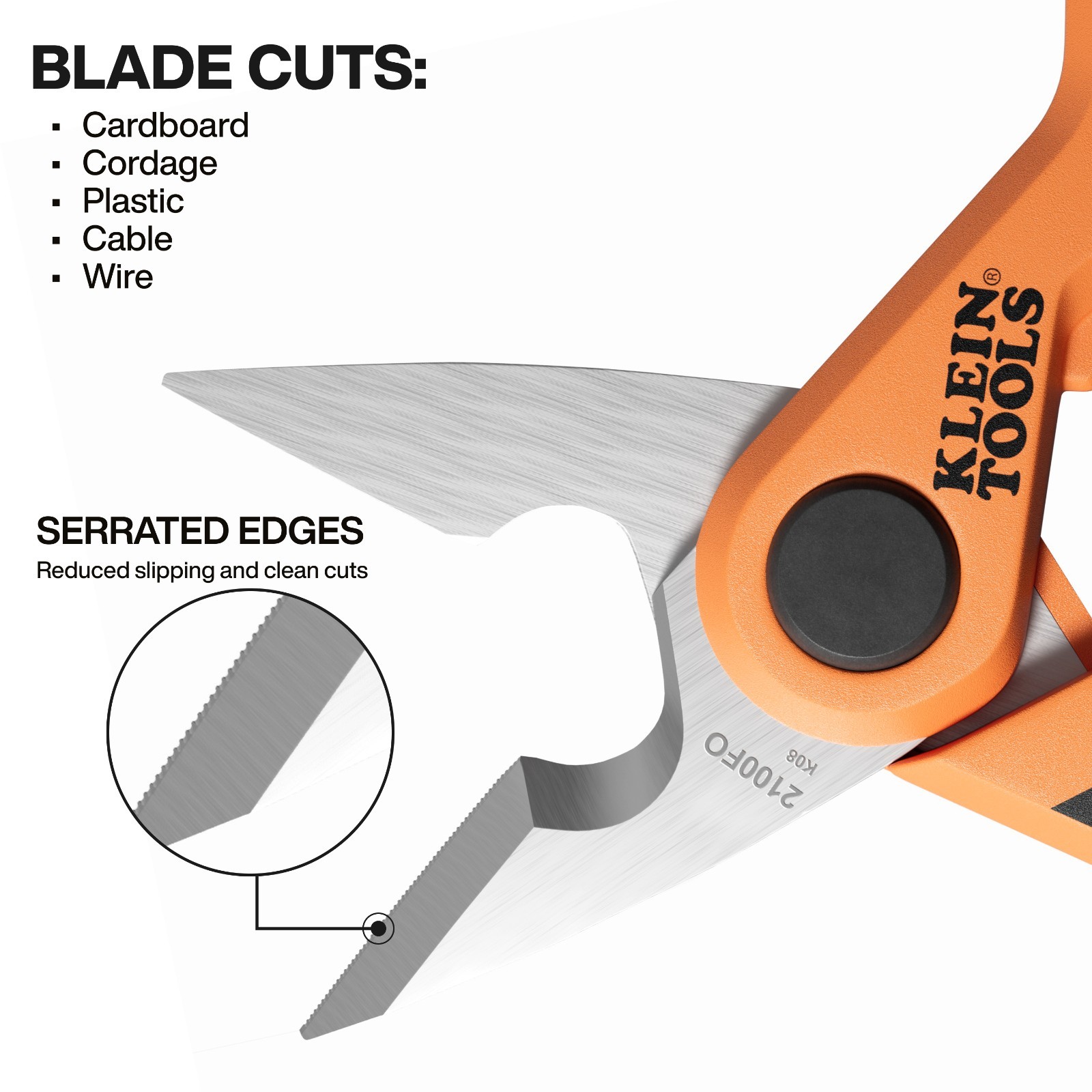 Klein Tools 2100FO Compact Cable Stripping Electrician Scissors, 6"