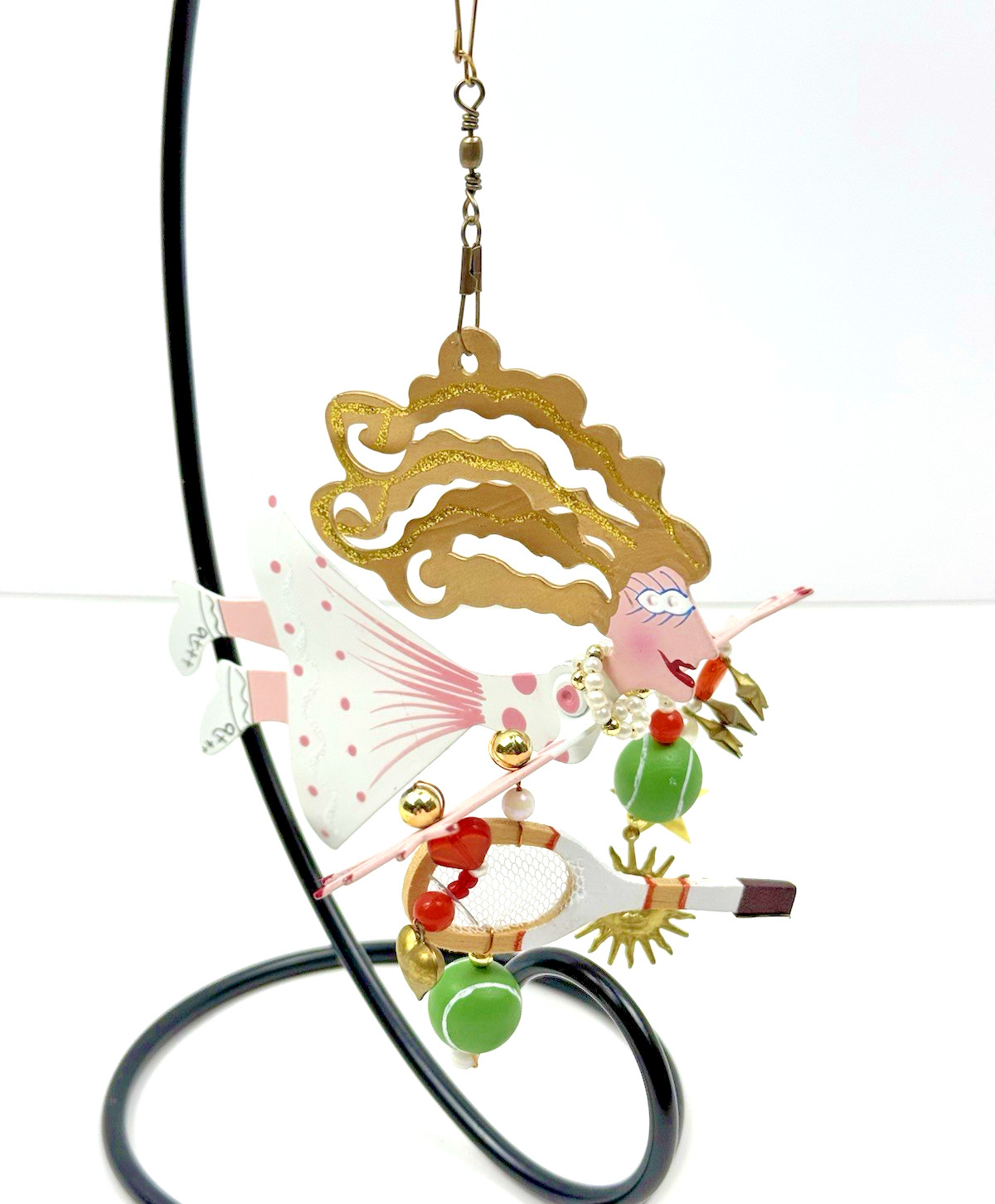 Karen Rossi Artist Signed Fanciful Flights Female Tennis Player Hanging Ornament