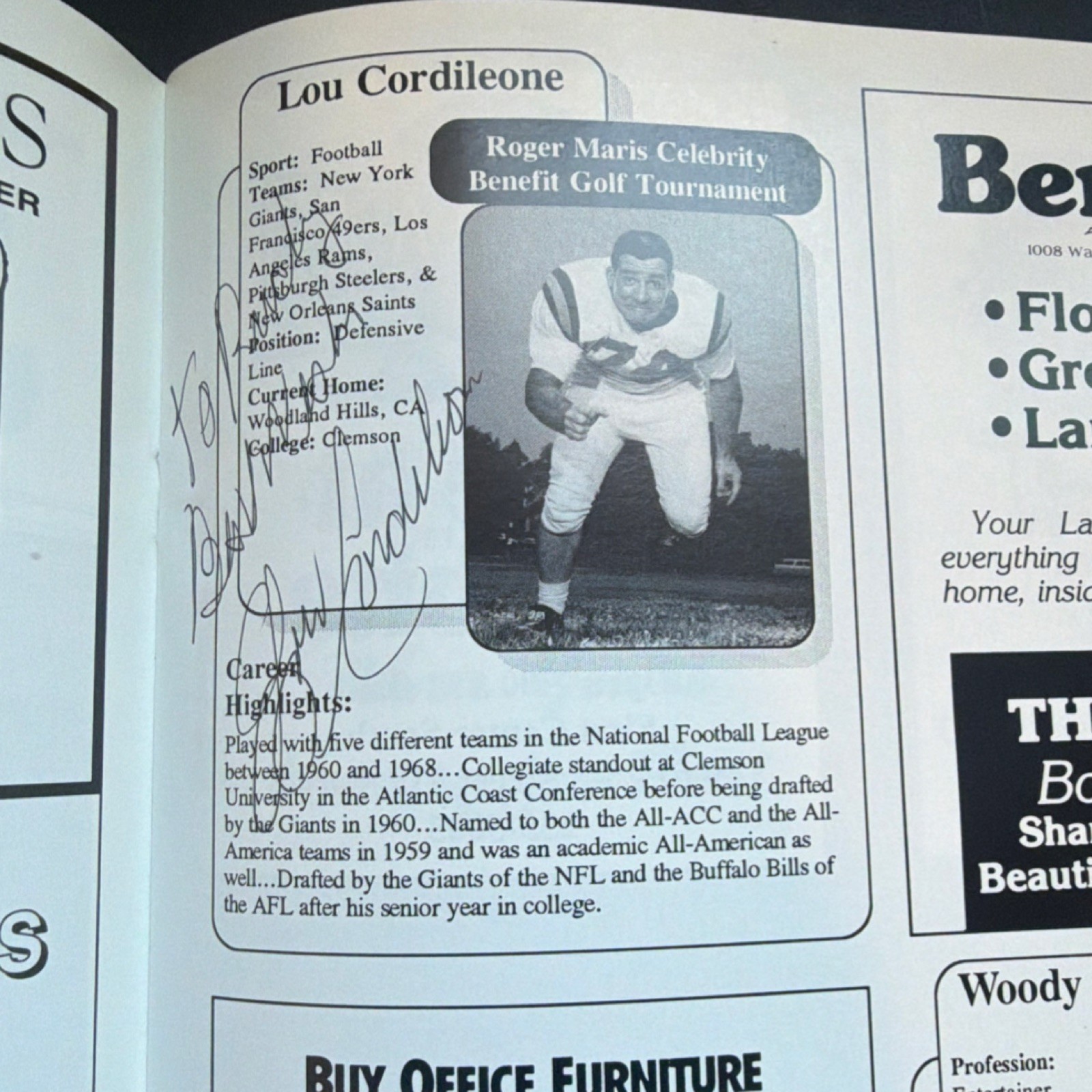 Roger Maris 1995 Celebrity Benefit Golf Tournament Autographed Program