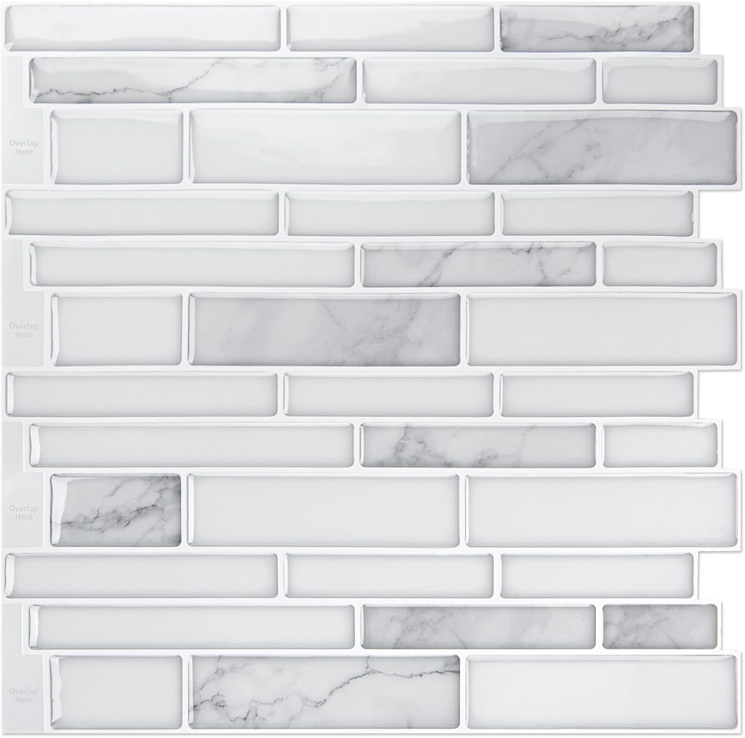 Art3d 10-Blatt-Premium-Wandfliesen zum Aufkleben, 2-Weiss/Opulenter Garten