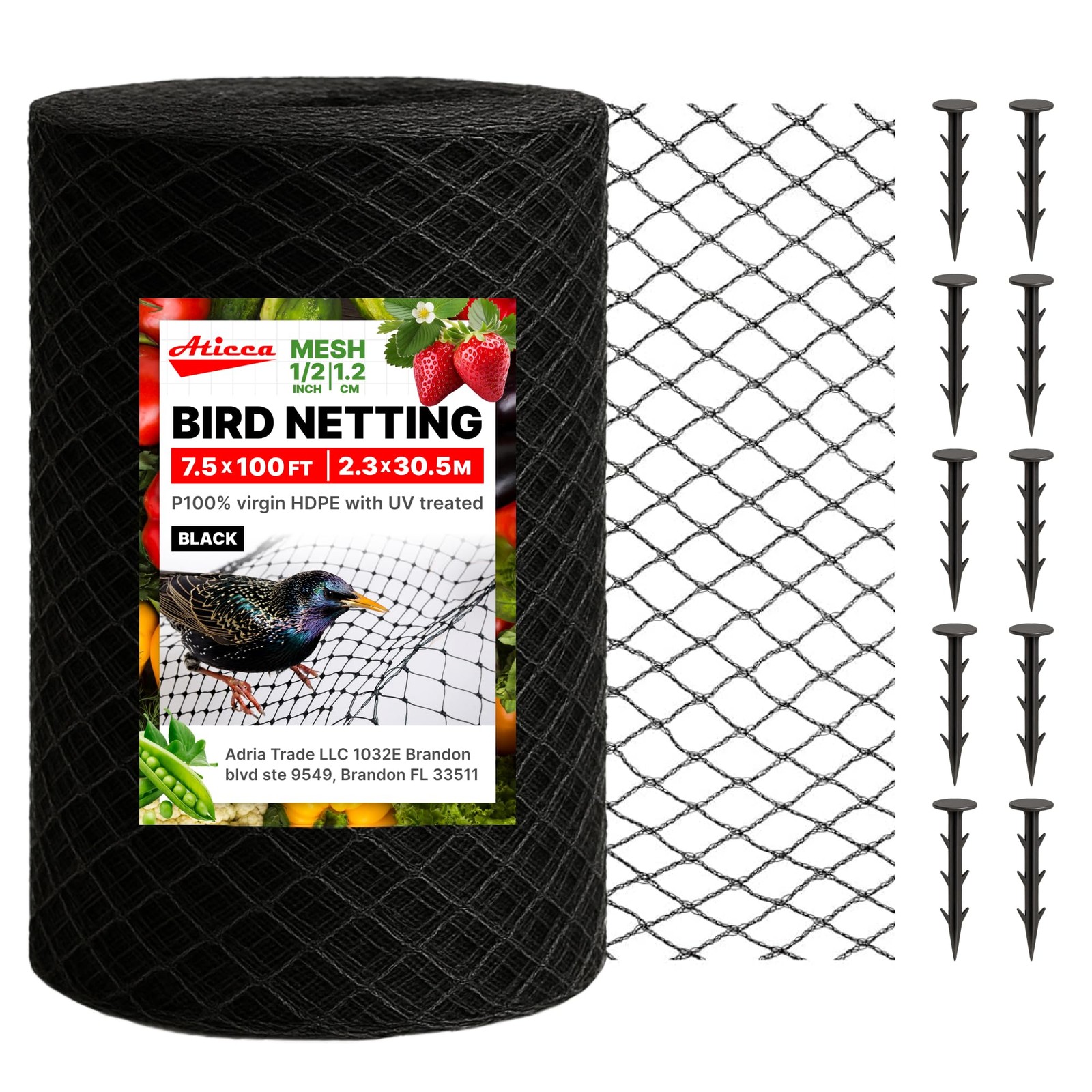 ATICCA Heavy Duty Bird Netting for Garden 7.5x100 Netting, Black
