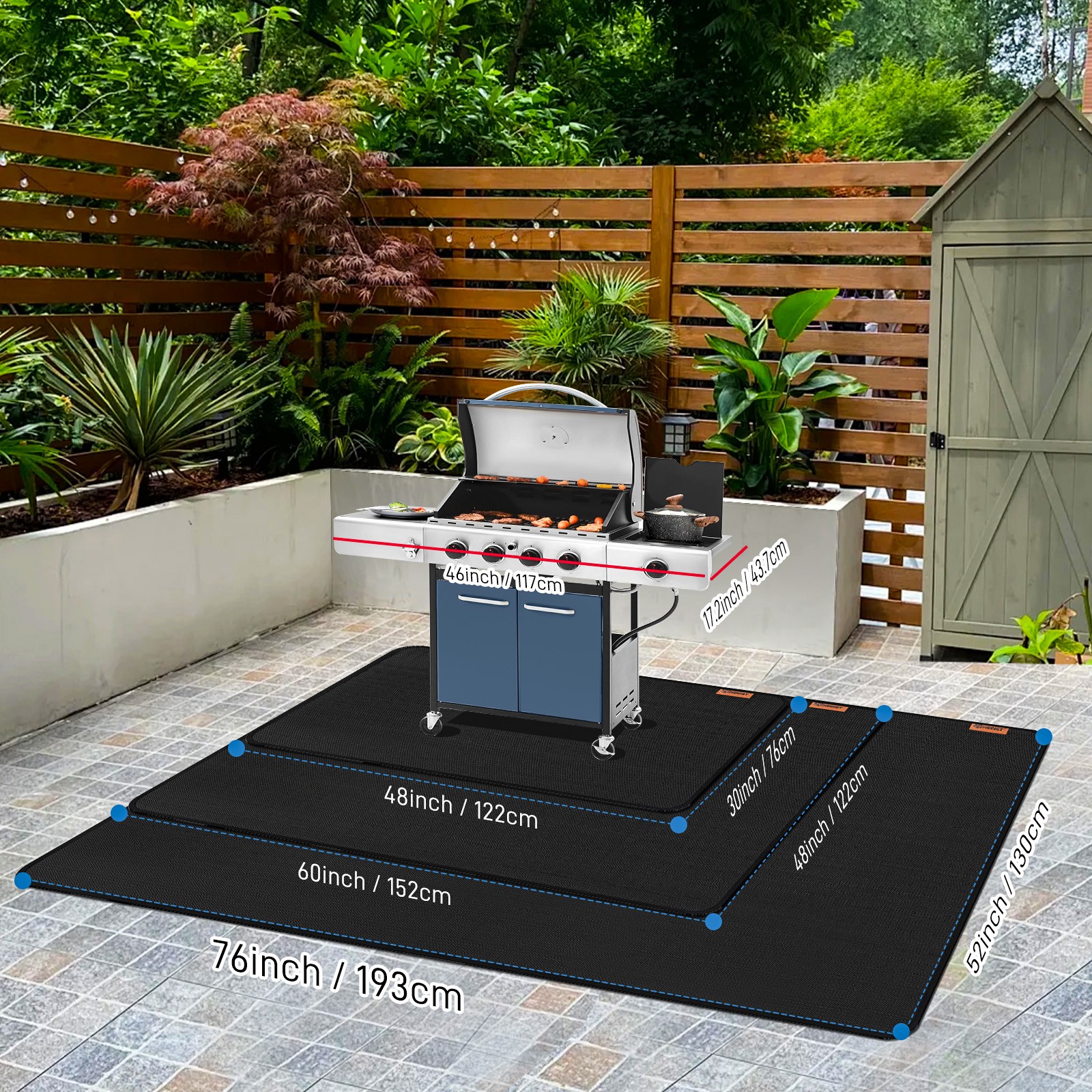 76x51inches Under Grill Mat for Outdoor Grill Double-Sided Fireproofing Deck Mat