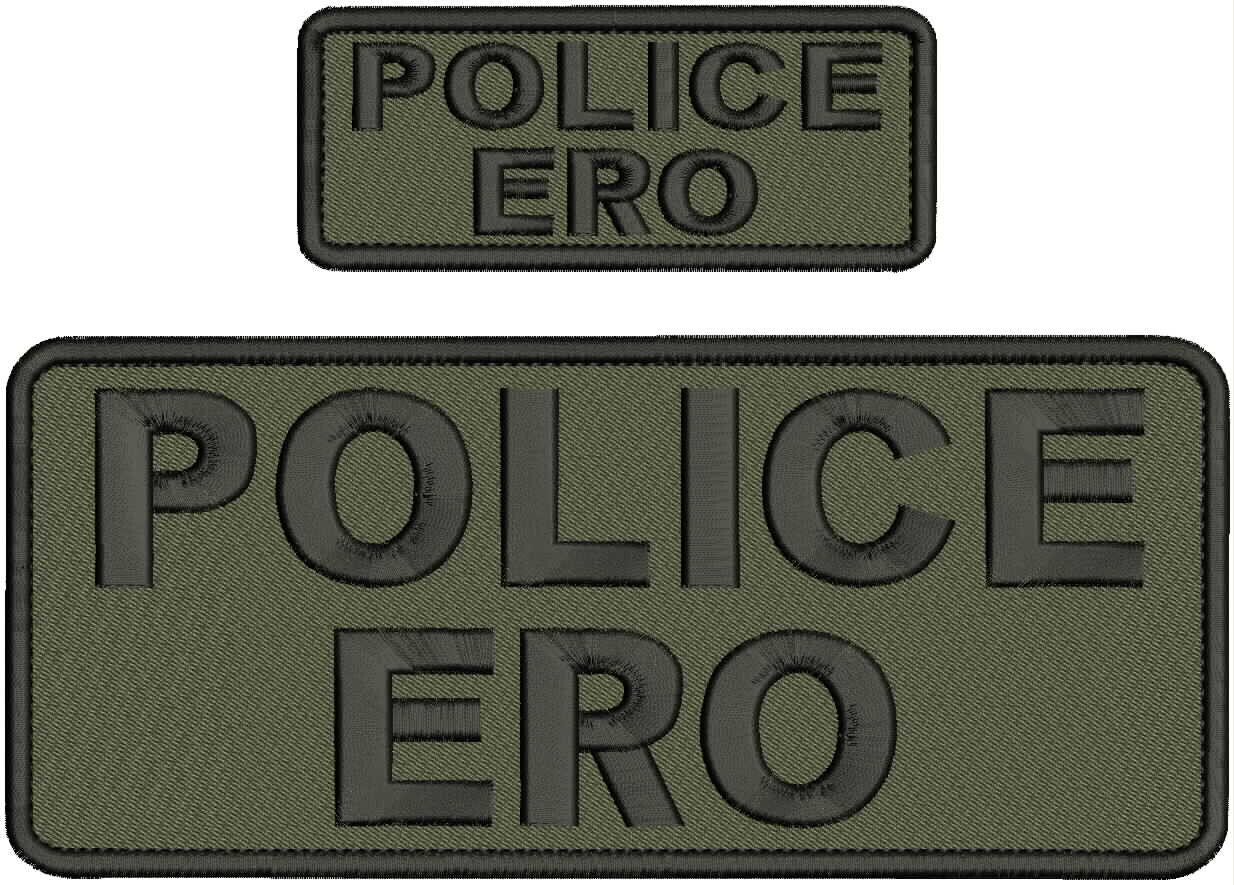 POLICE ERO EMBROIDERY PATCHES 4X10 AND 2X5 HOOK ON BACK RANGER GREEN ON BLACK