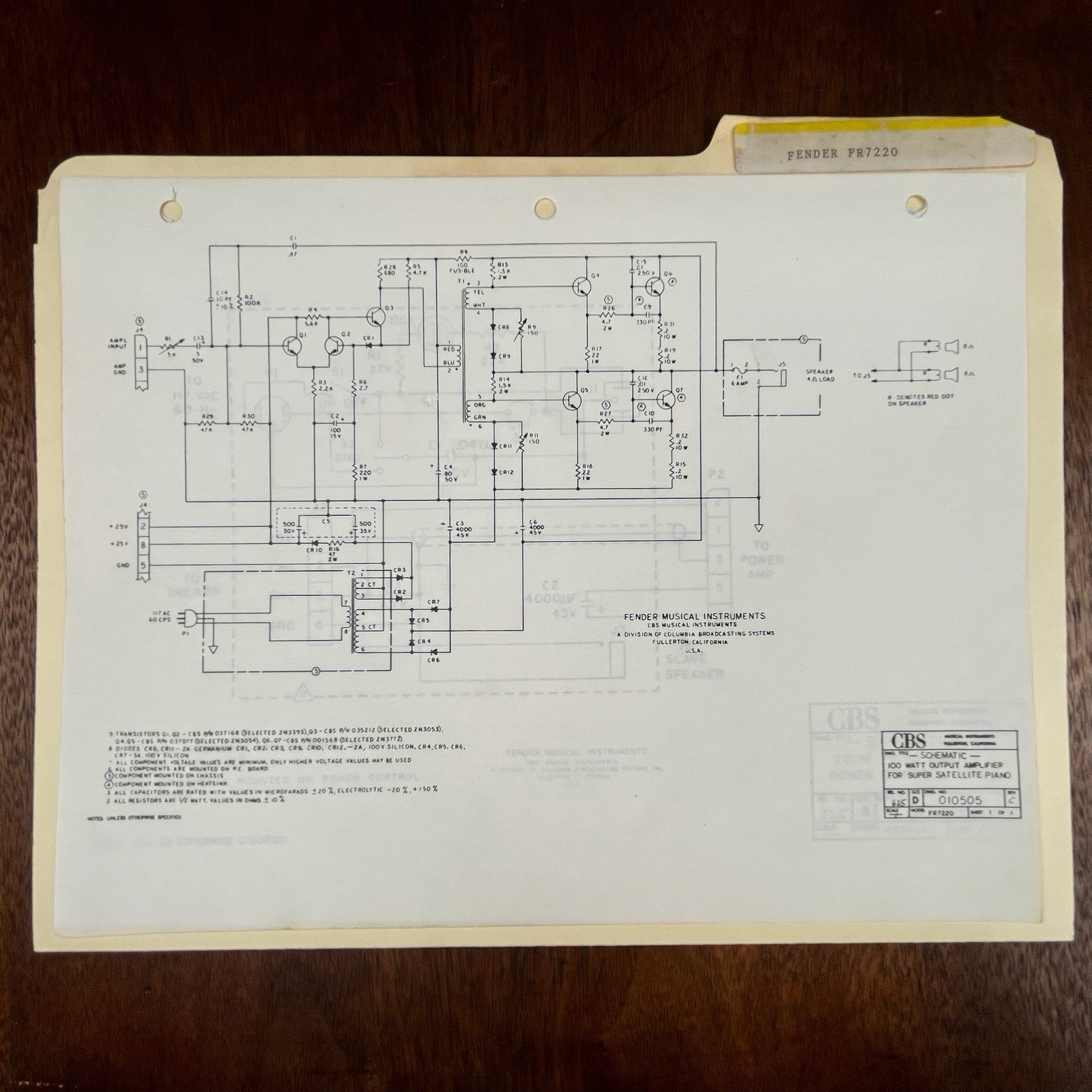 Vintage Fender FR7220 Schematics