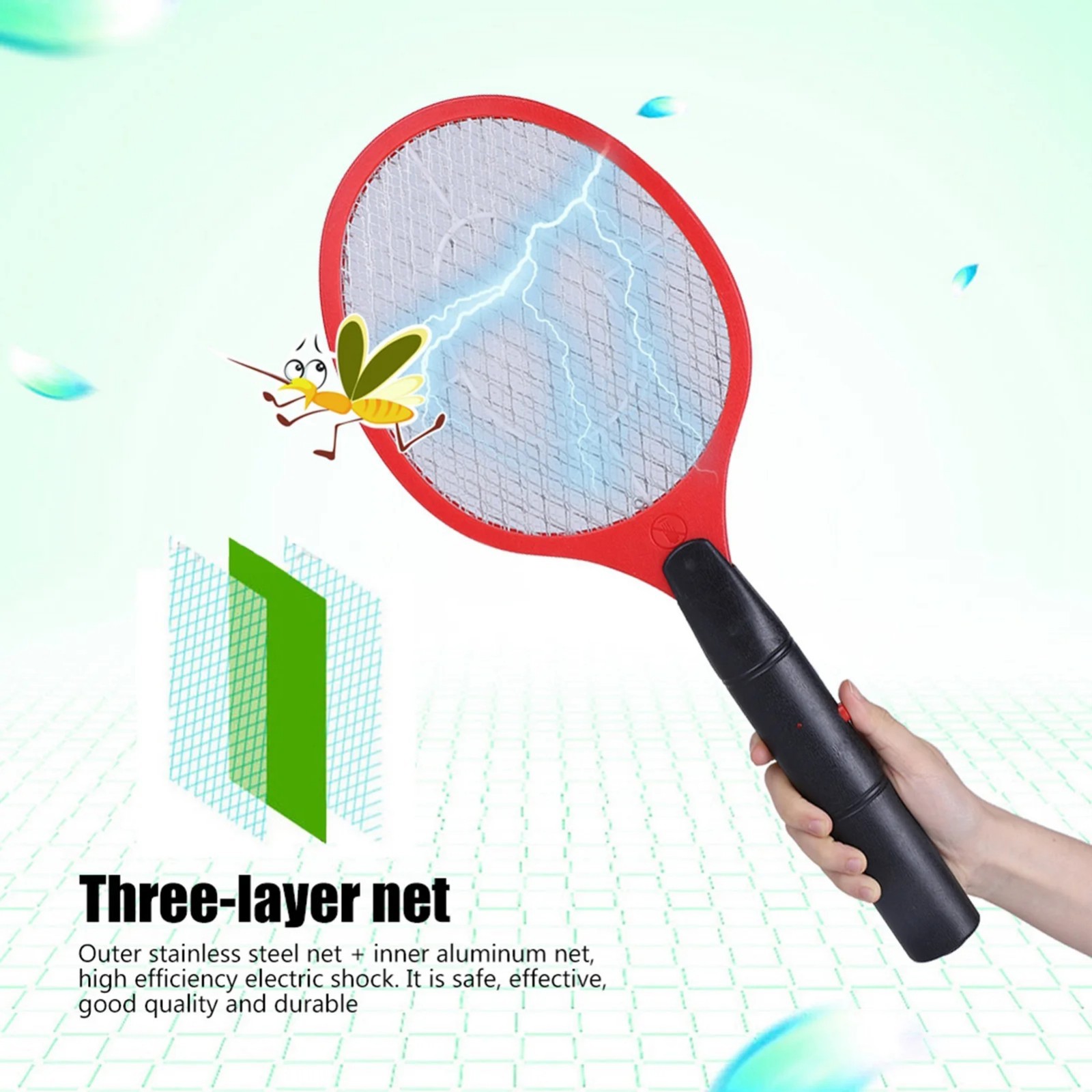 Electric Mosquito Swatter Bug Zapper Fly Insect Killer Racket Battery Power
