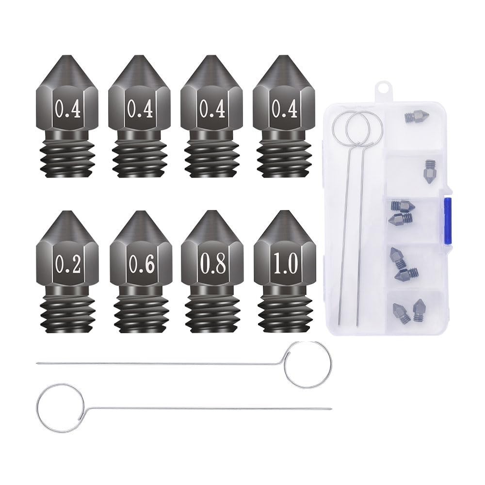 Creality 8Pcs 3D Printer Hardened Steel MK8 Nozzles, Upgraded Tungsten Metal Ext