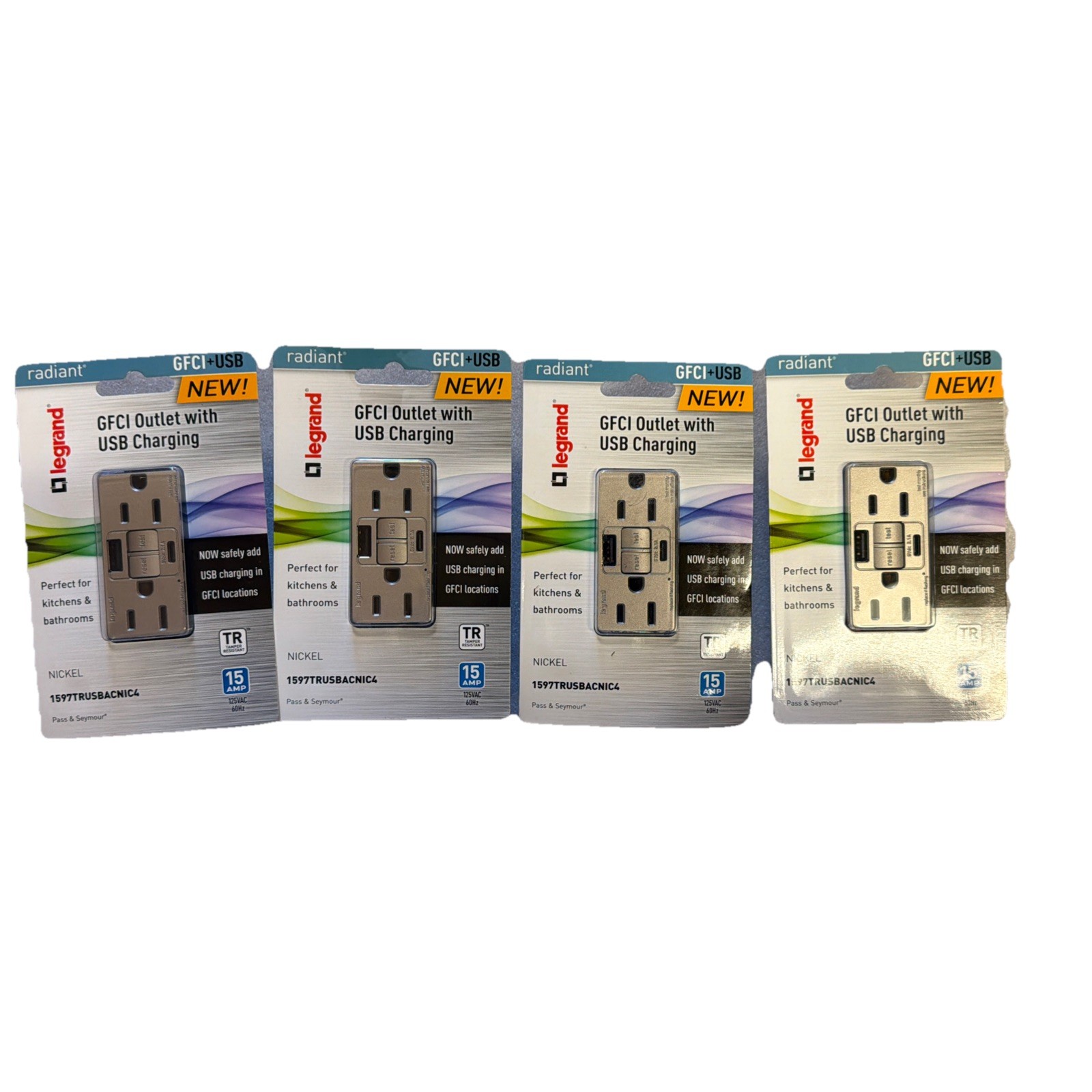 4 Of Radiant 15 Amp 125-Volt TR Self-Test GFCI Duplex Outlet Type A/C USB Nickel