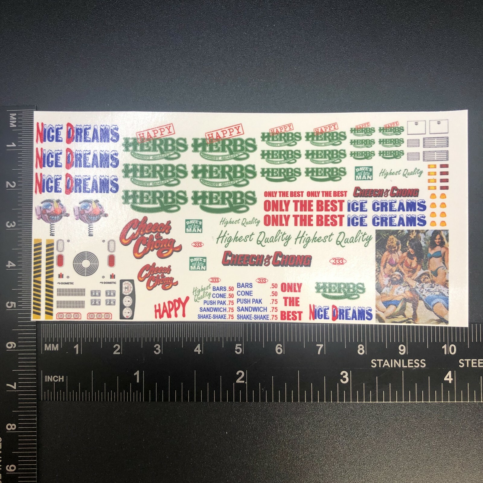 Clear 1:64 Waterslide Decal Ice Cream Truck Cheech and Chong Nice Dreams