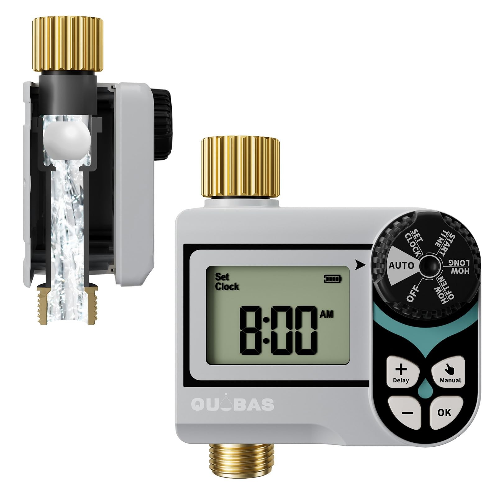 QUOBAS Zero Pressure Water Timer, Programmable Sprinkler Timer for Garden Hos...