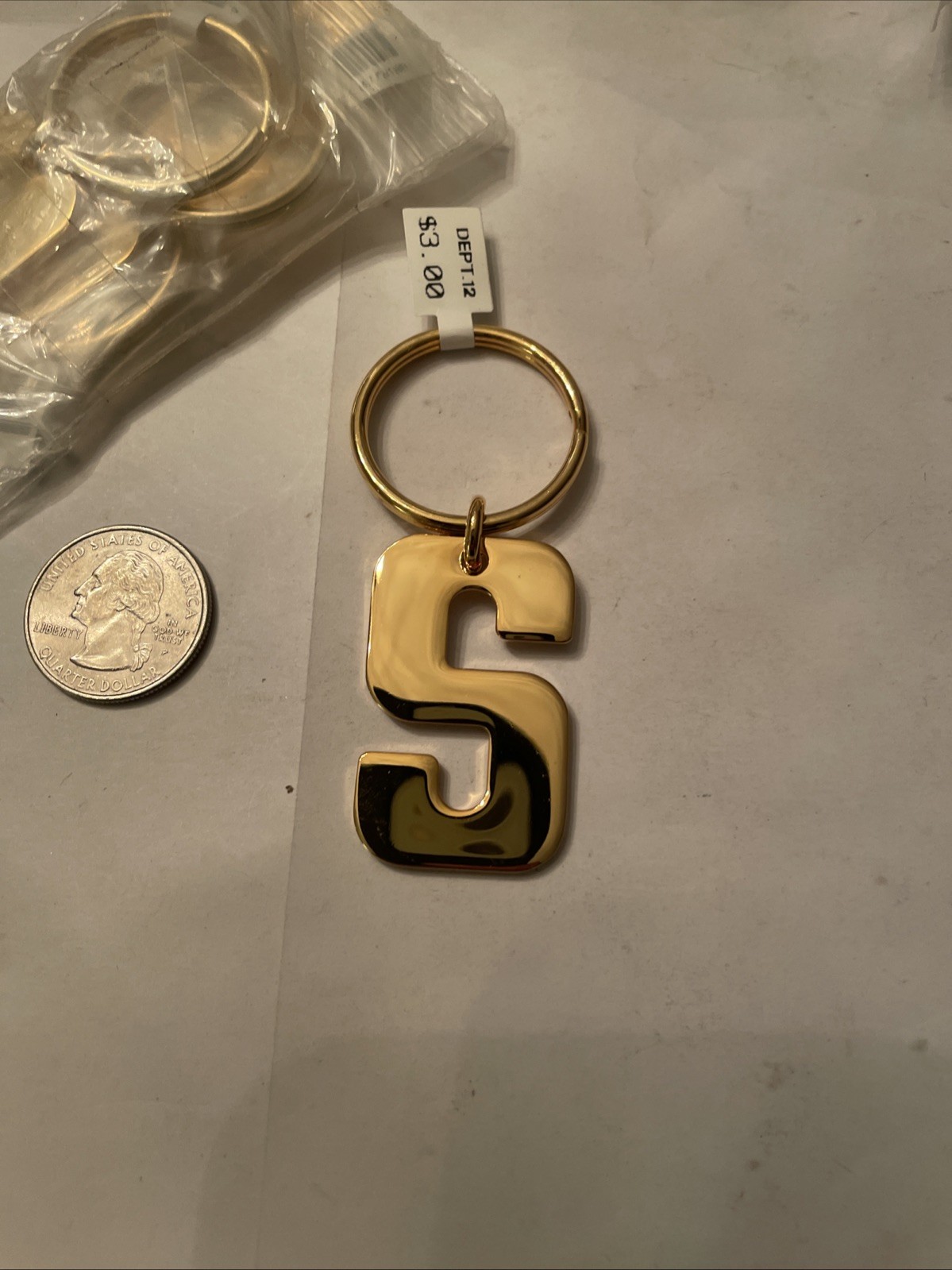 Vintage NOS Gold Plated Initial S Key Ring