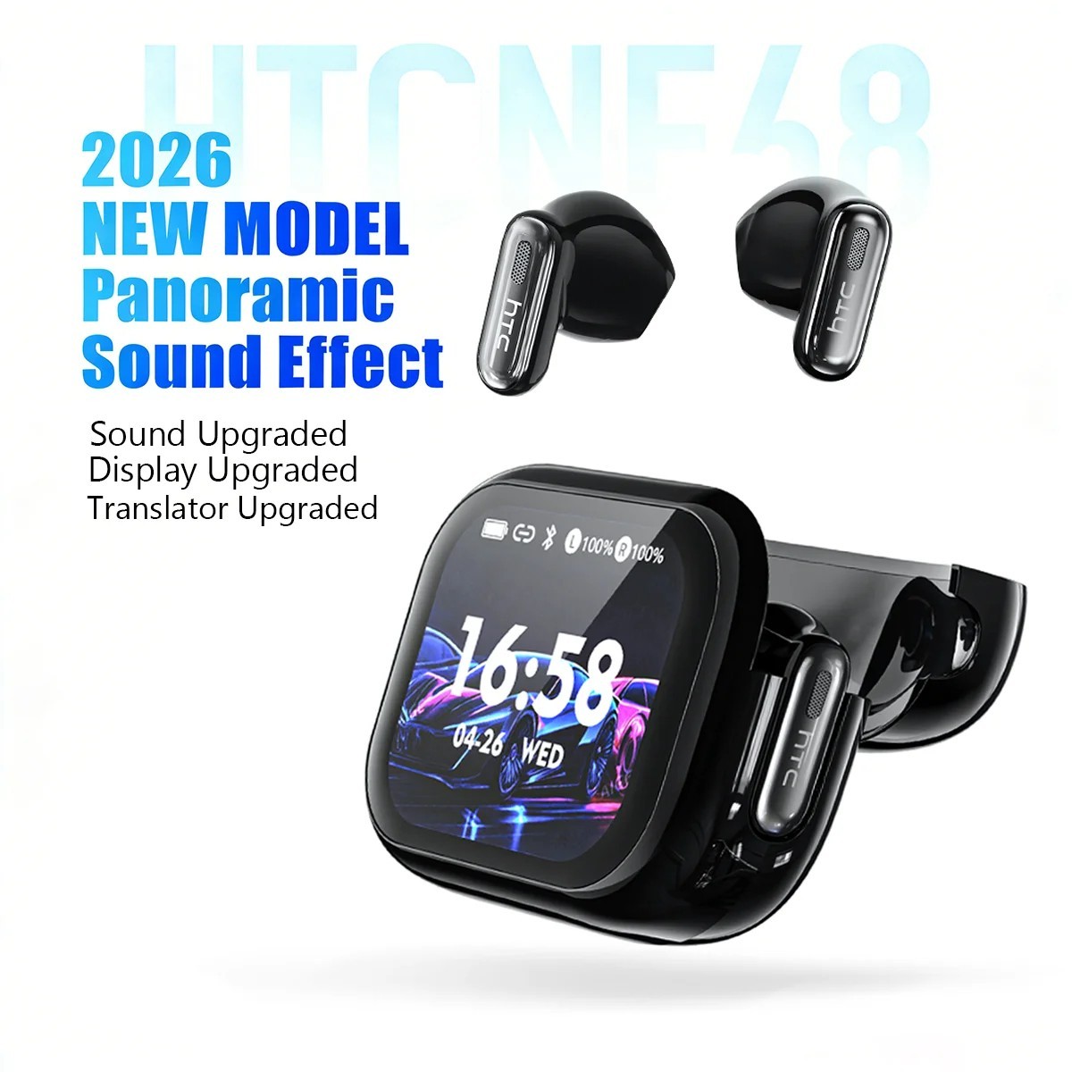 2026 HTC NE68 Smart Earbuds AI Translator 150 Languages HD Touchscreen Case TWS