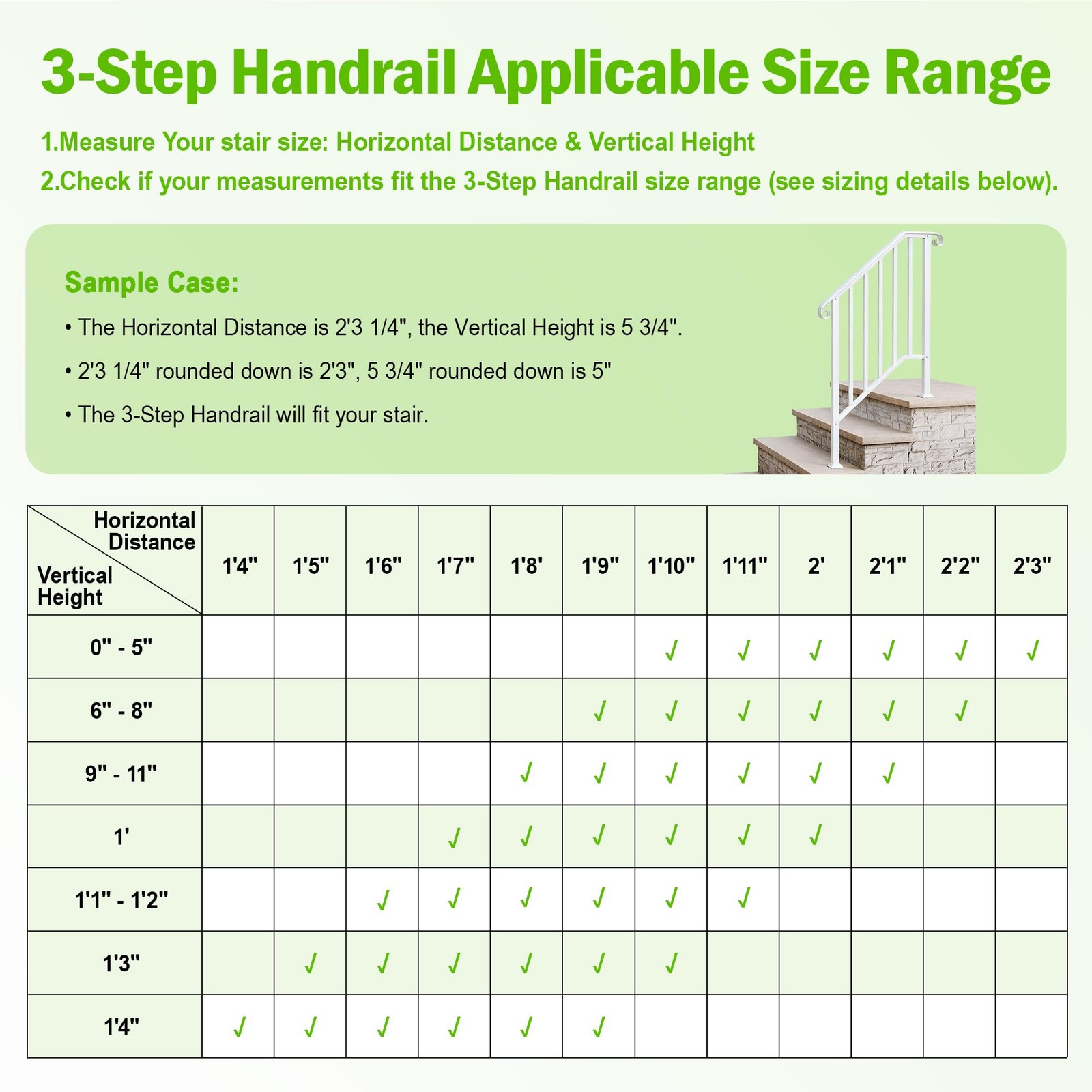 ANTSKU 3 Step Handrails for Outdoor Steps, Wrought Iron Stair 3 - Step, White