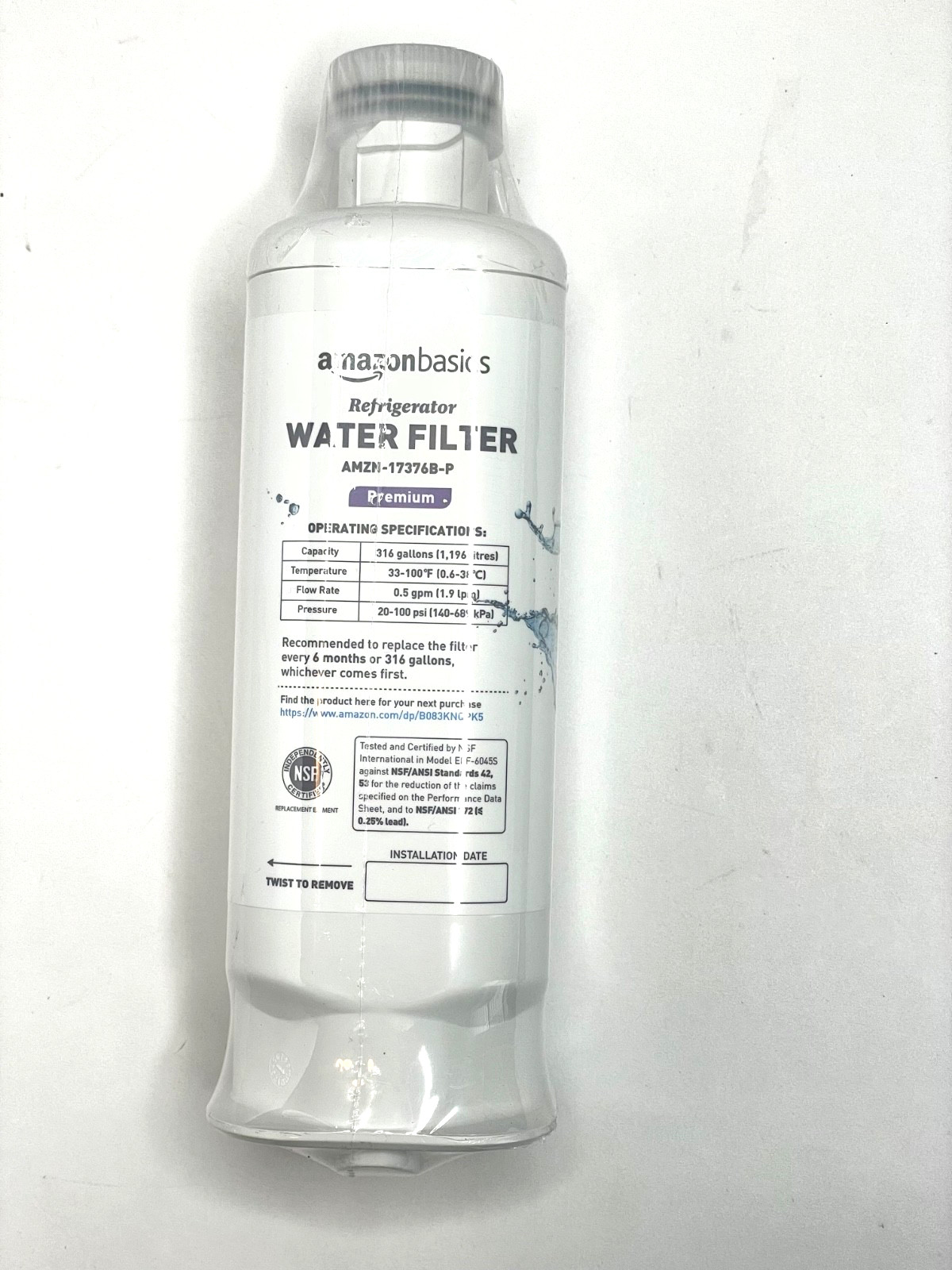 AMAZON BASICS REPLACEMENT WATER FILTER AMZN-17376B-P PREMIUM
