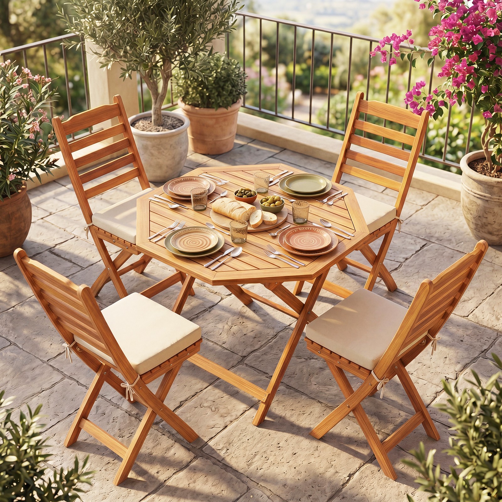 2PCS 37.5" Outdoor Folding Dining Table w/Slatted Tabletop Reinforced Crossbars