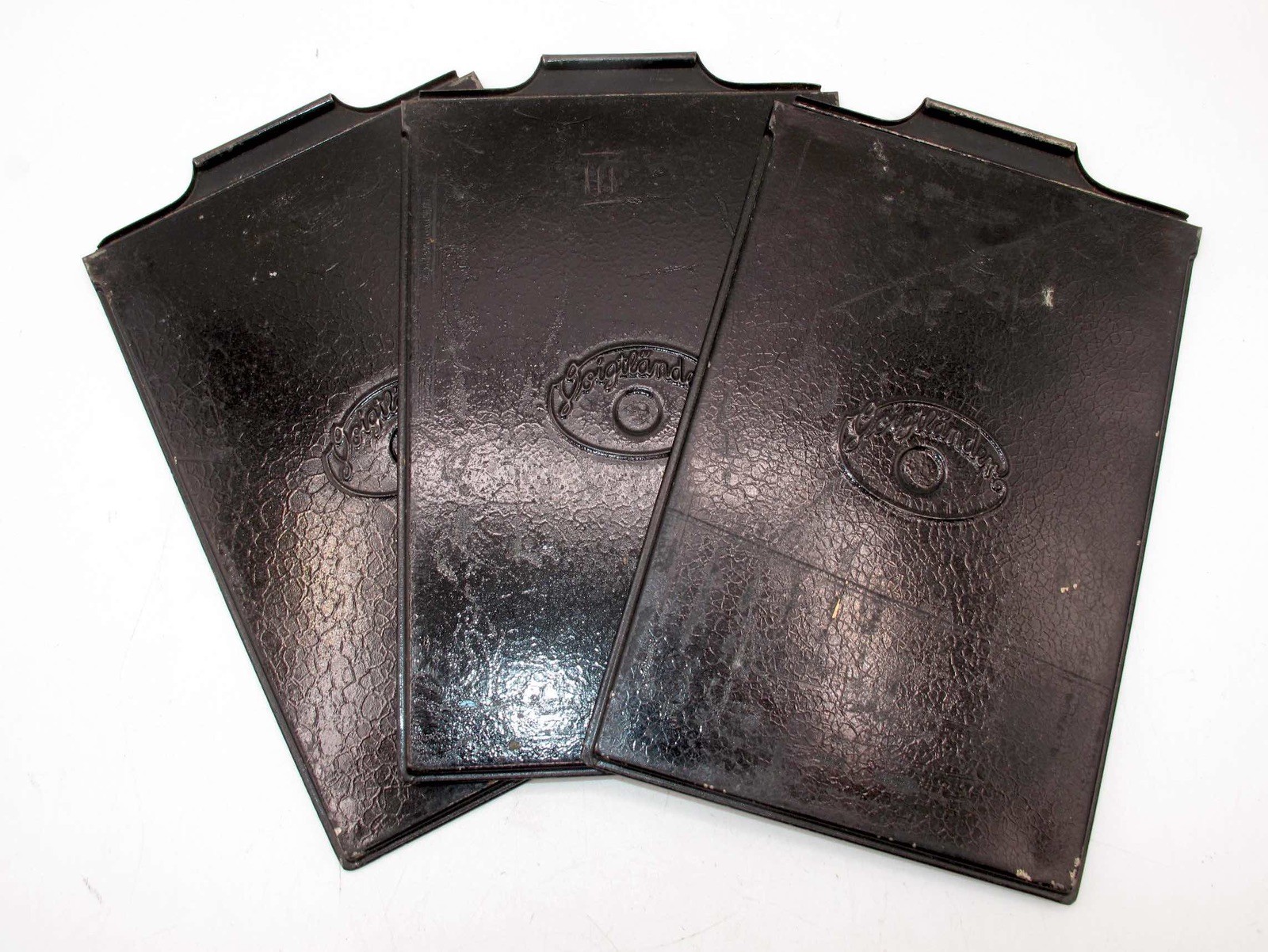 *VINTAGE* 3-VOIGTLANDER 9x12cm METAL SHEET FILM HOLDERS w/FLAT HANDLE-GOOD COND