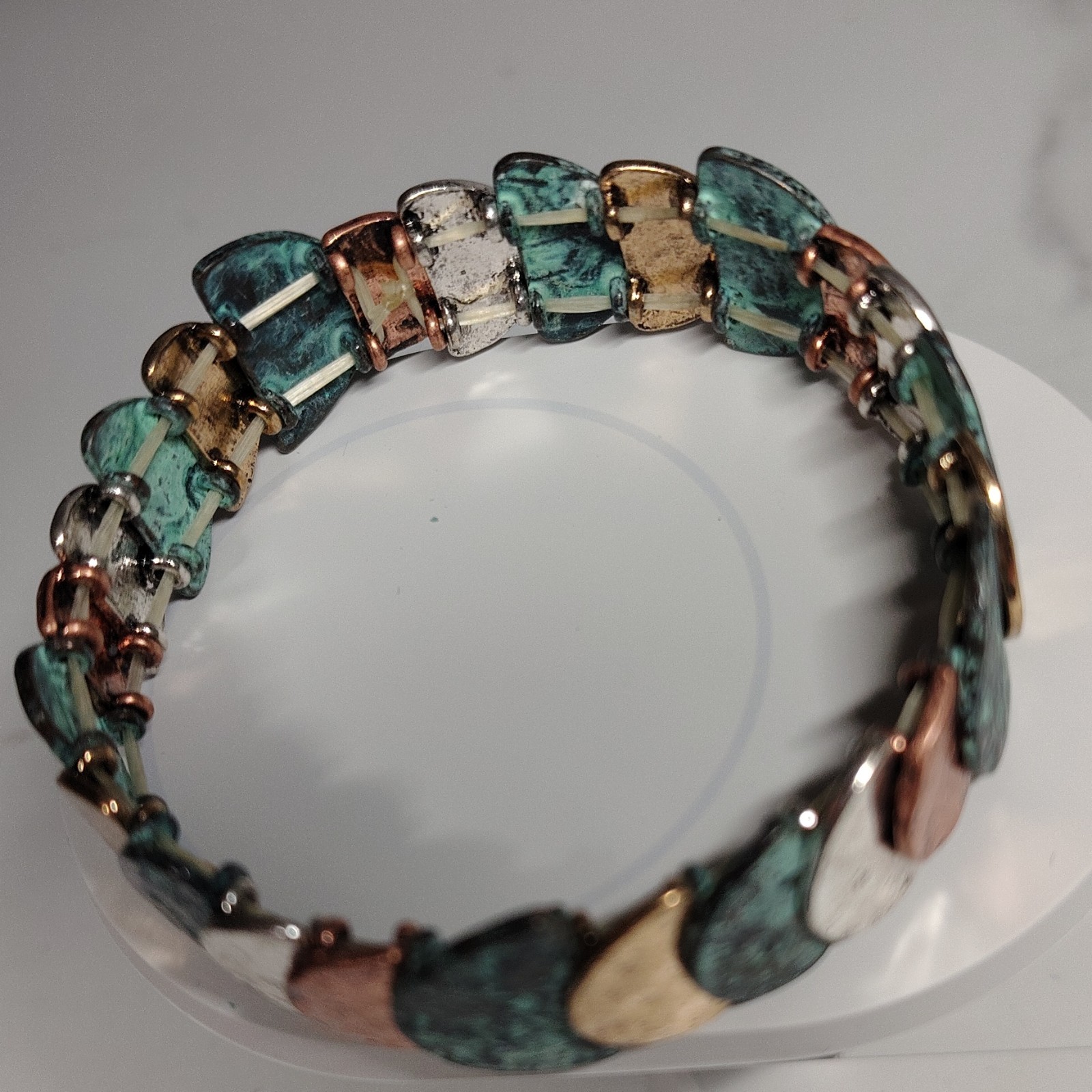 Multicolor Copper Link Bracelet, Artisan Half Moon Design, Art Theme