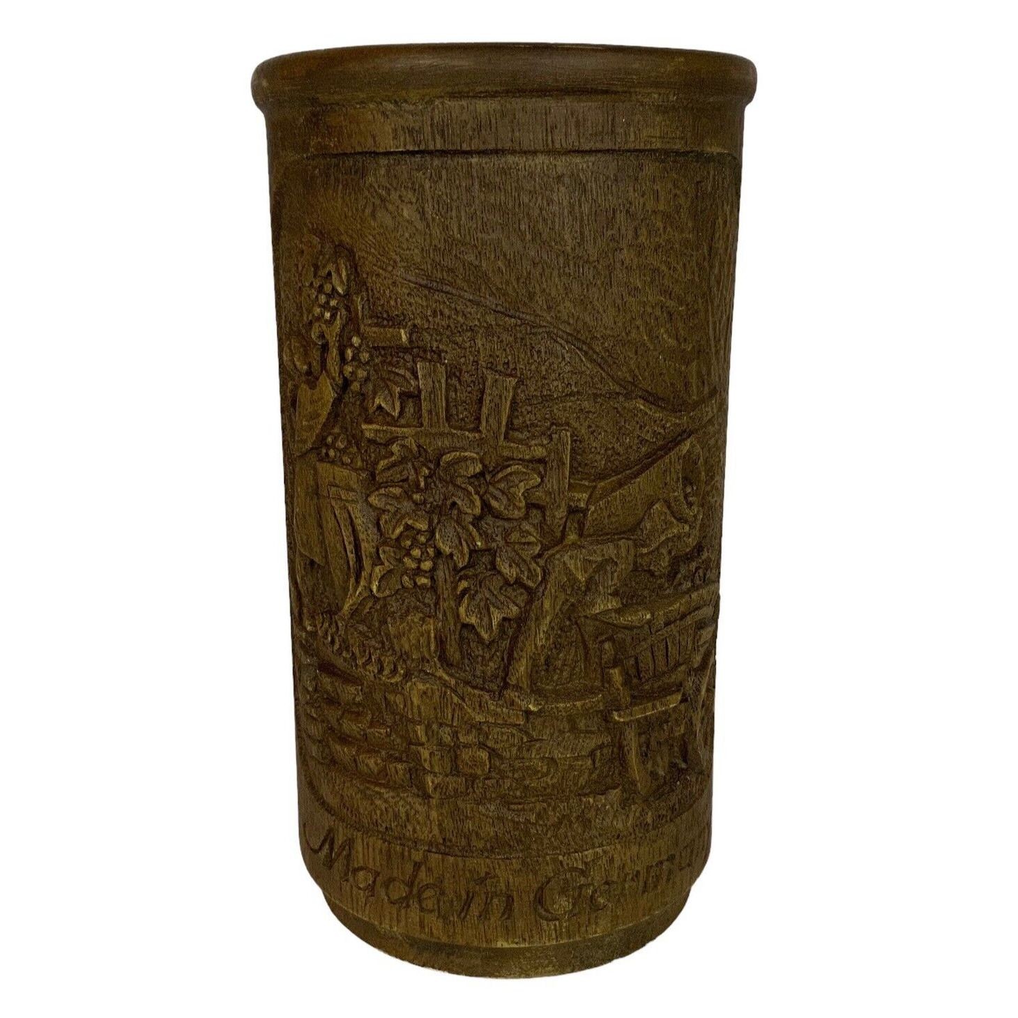 Hand Carved Wood Wine Chiller Holder Vineyard & Pub Scenes Black Forest Germany