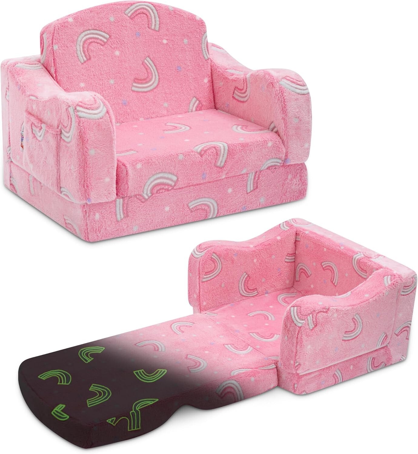 Thick Comfy Toddler Chair and Couch for Kids，2-in-1 Soft Plush Fold Out Sofa ...