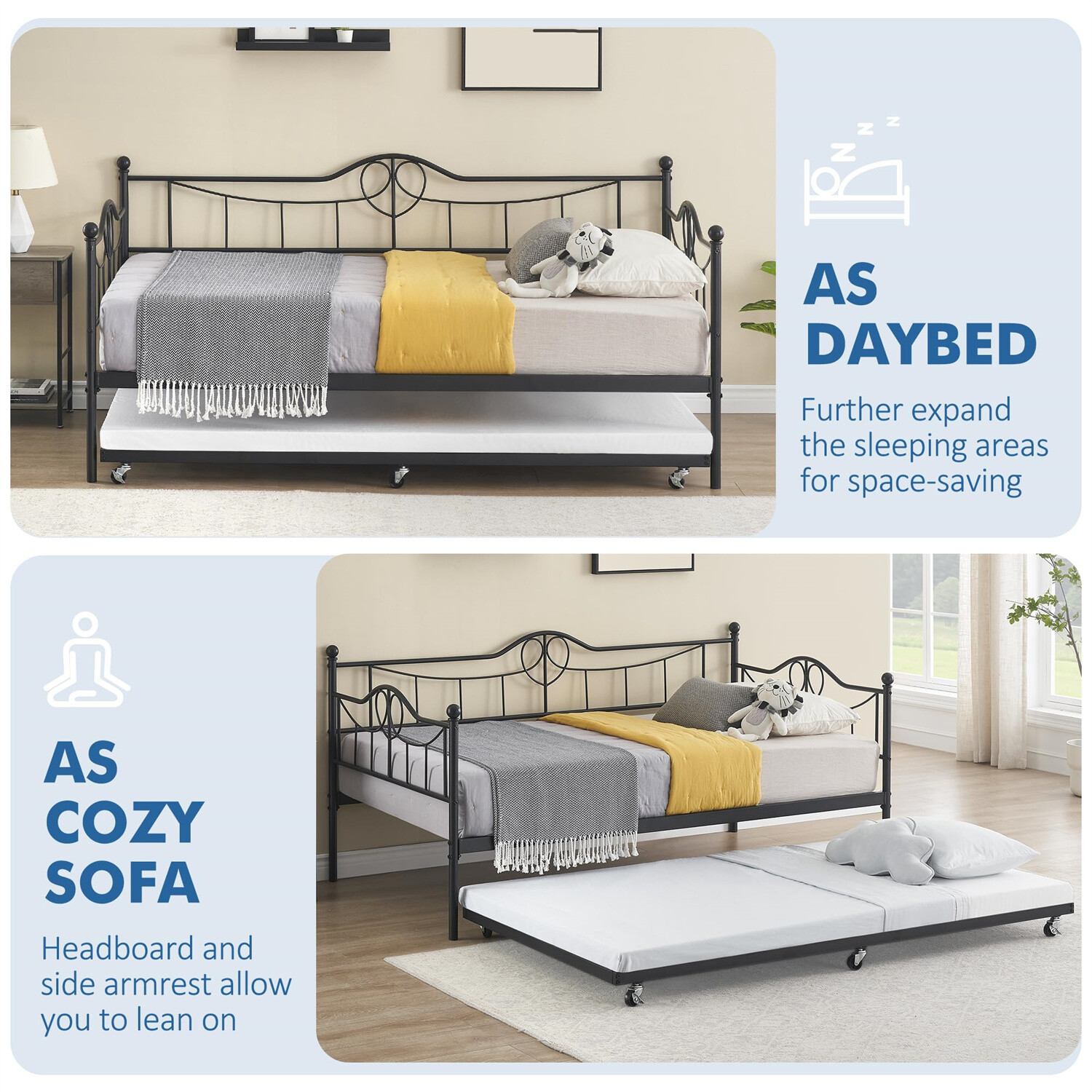 Sofa Bed Daybed and Trundle Twin Daybed with Pull Out Trundle Platform Bed Frame