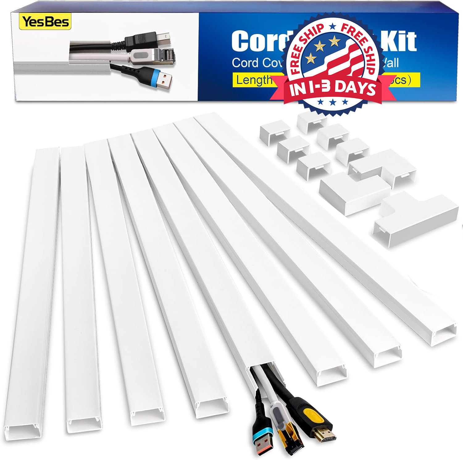 Kit de ocultador de cables de 116 pulgadas, cubiertas para cables en la pared