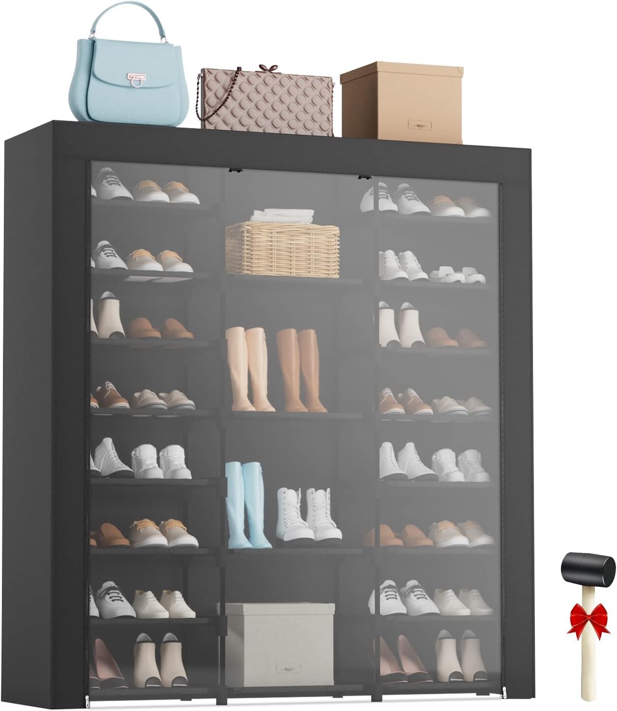 9-Tier Large Tall Shoe Rack W/ Covers 40-46 Pairs Sneaker Rack Organizer Shoes