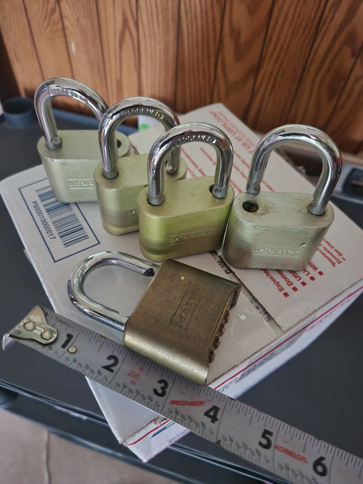 Master Lock 175: 5 Total, Combination Brass Padlock, 4 Digit Resettable, Used