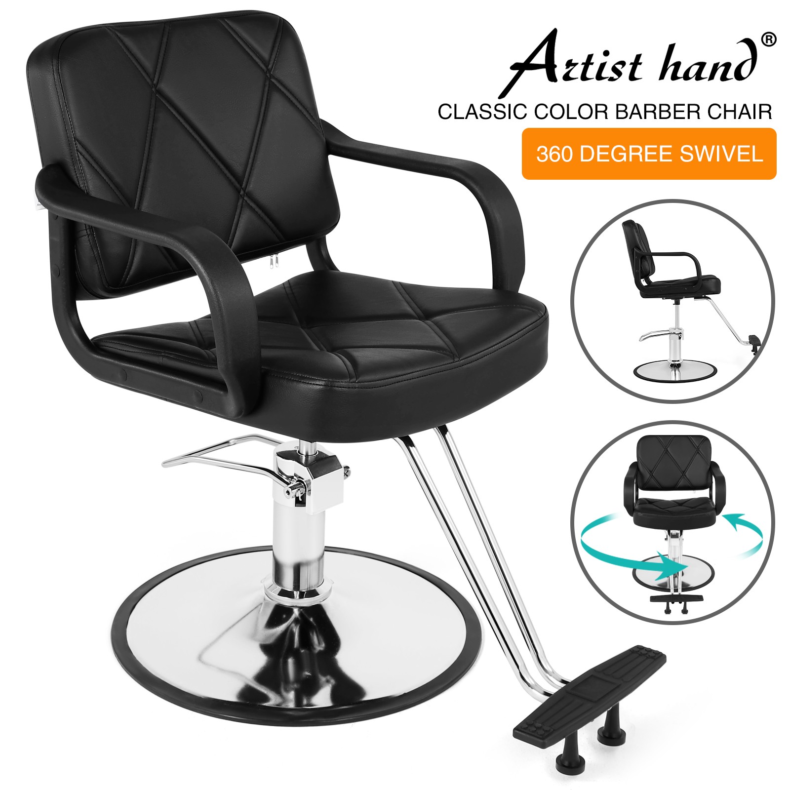 Artist hand Black Hydraulic Barber Chair Hair Stylist Salon Spa Beauty Equipment