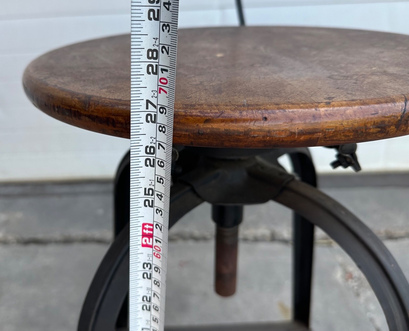 Vintage Industrial Shop Stool / Drafting Stool w/ Backrest (5315)