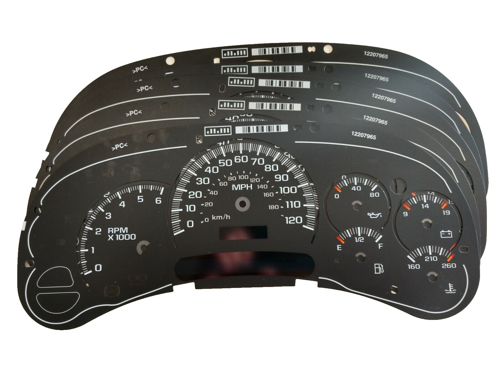 Gauge Face Overlays for GM Gauge Clusters Gas 03 04 05 OEM Stock 5 Qty Take-offs