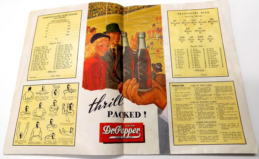 1945 or 1946 Piedmont Bowl Football Game Program Winston-Salem NC Local Ads