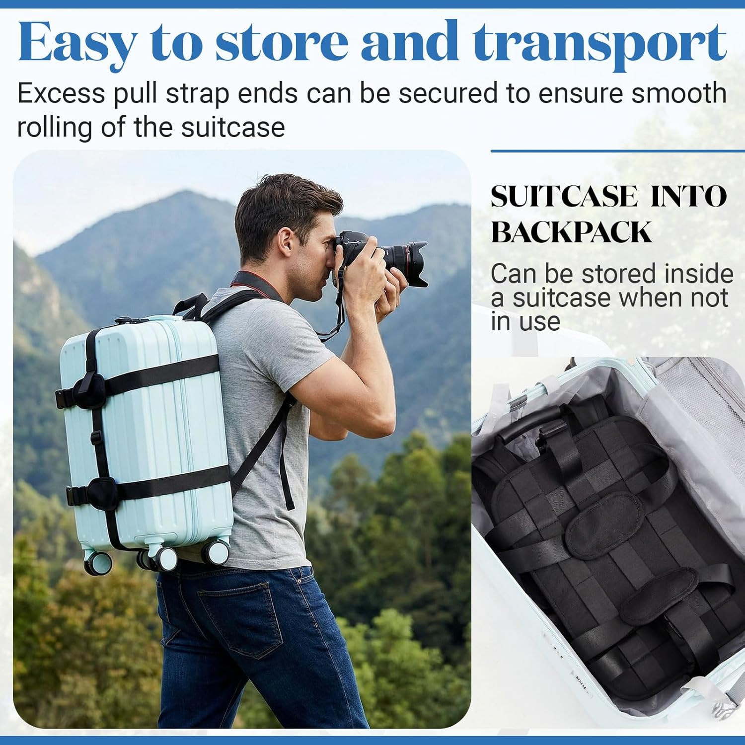 Backpack Conversion Straps for 22-26 Inch Hard Luggage, Adjustable Suitcase Carr