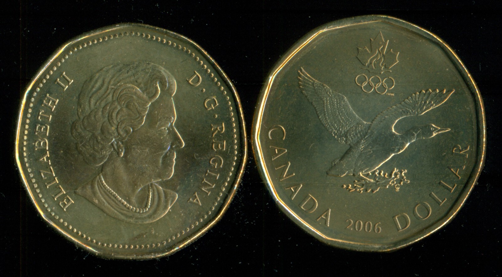 2006 Canada $1 Olympic Lucky Loonie Dollar Coin, Queen Elizabeth II