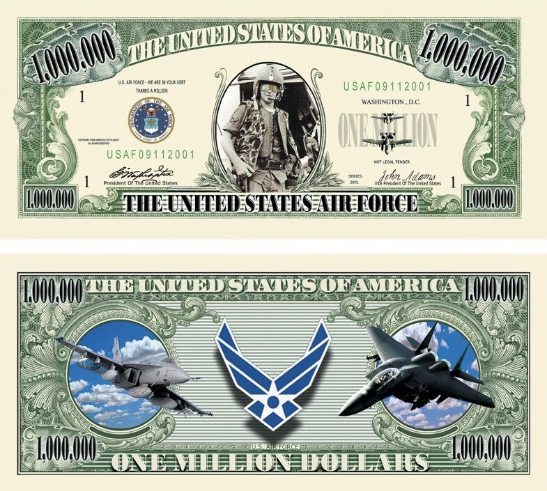 100 Pack USAF Air Force Dollar Bill Collectible Military Novelty 1 Million Money