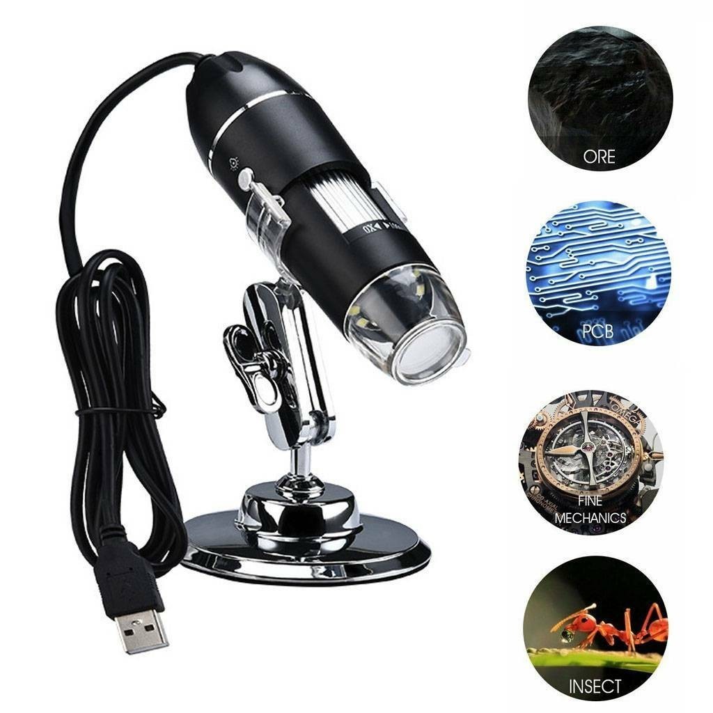 8LED USB Digital Microscope Biological Endoscope Magnifier Camera w/Stand 1000X