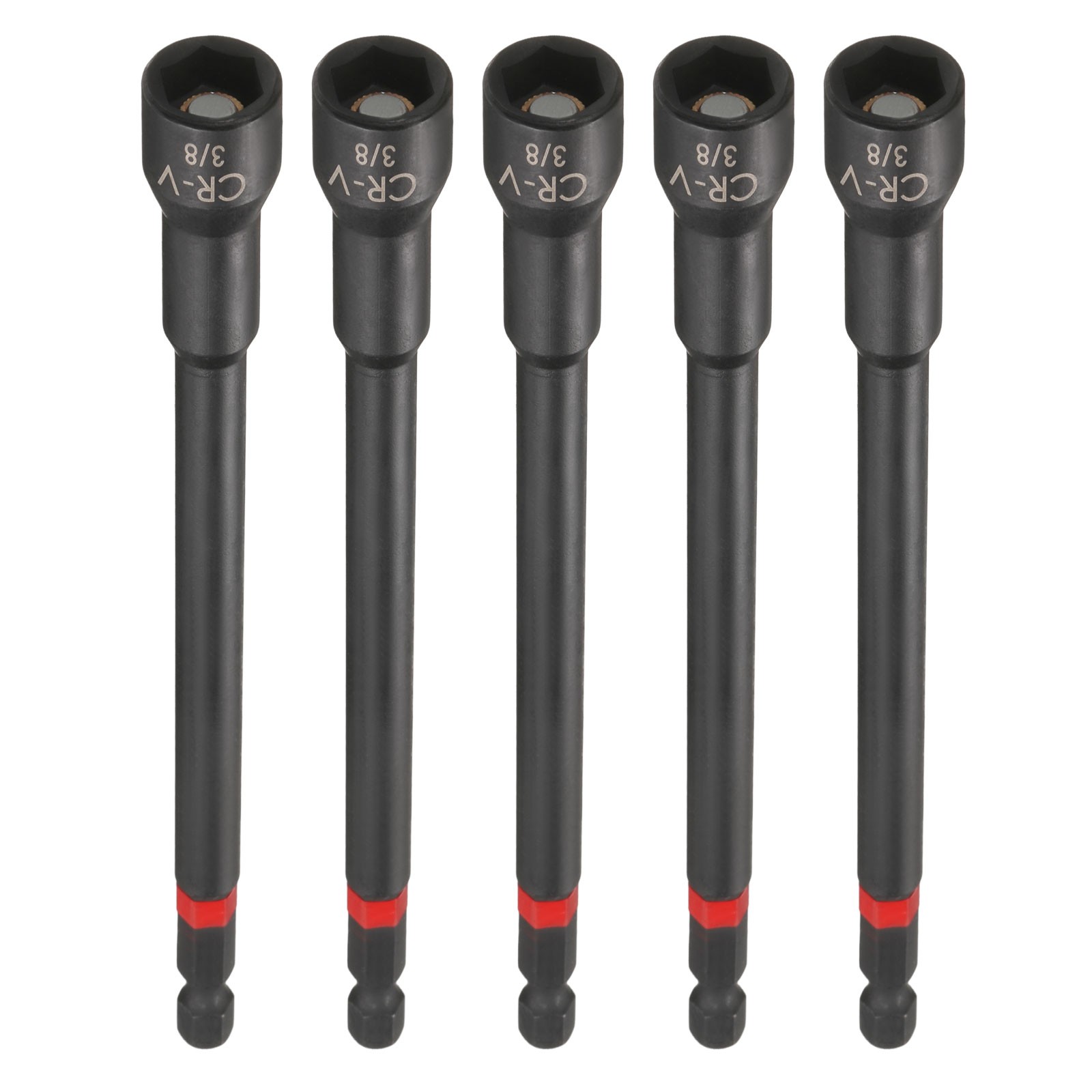 5pcs Nut Driver Drill Bits 3/8 Inch Socket 1/4" Hex Shank 6" Magnetic Setter