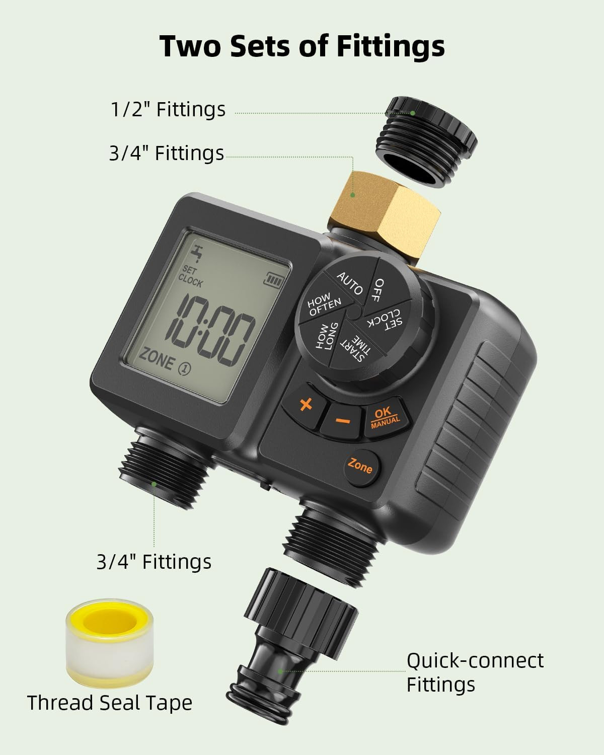 Sprinkler Timer 2 Zone,Water Timer for Garden Hose with Lithium Battery Hose Tim