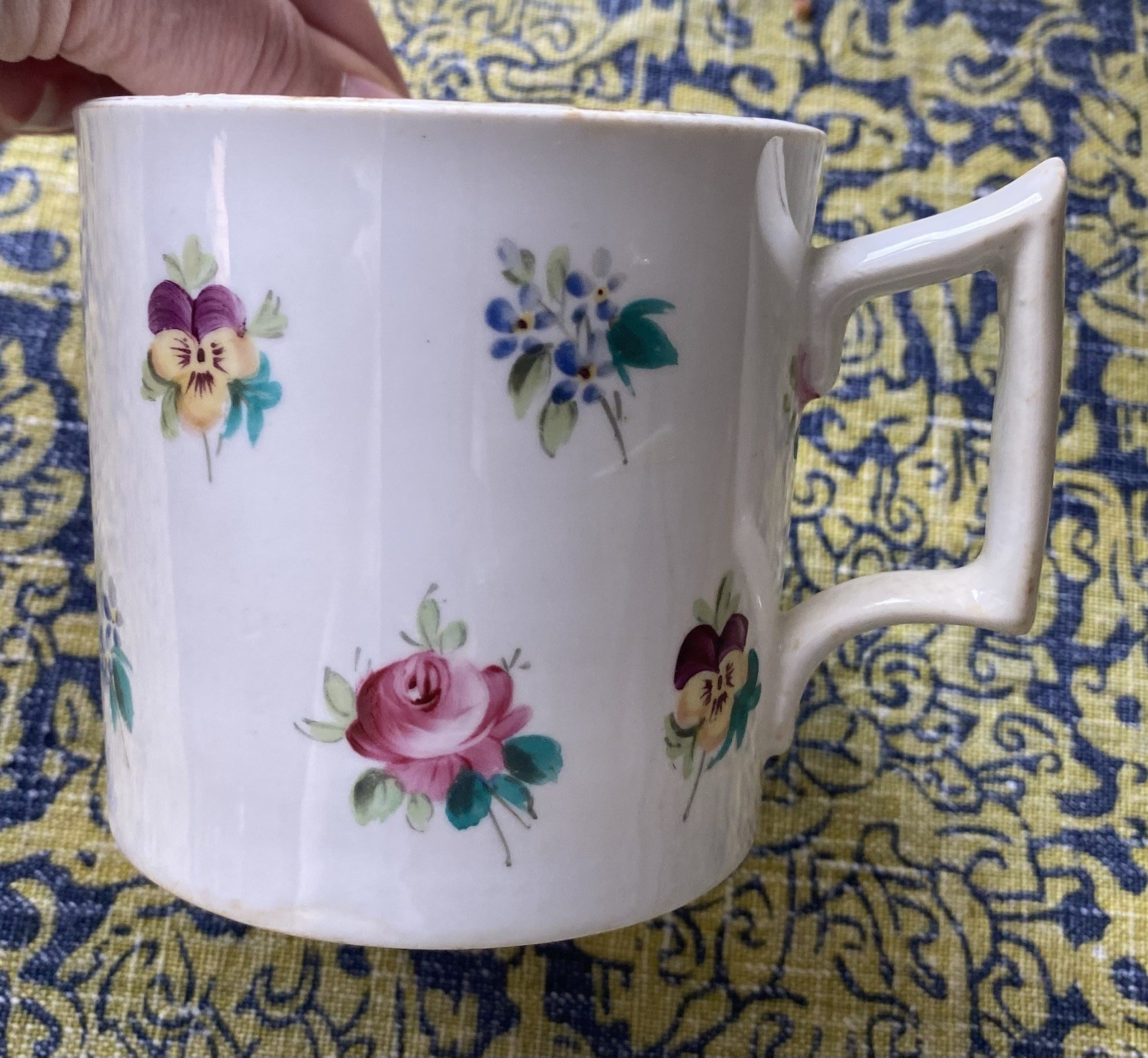 Antique Floral Hand Painted Mug Unmarked D shape handle Beautiful Flowers Design